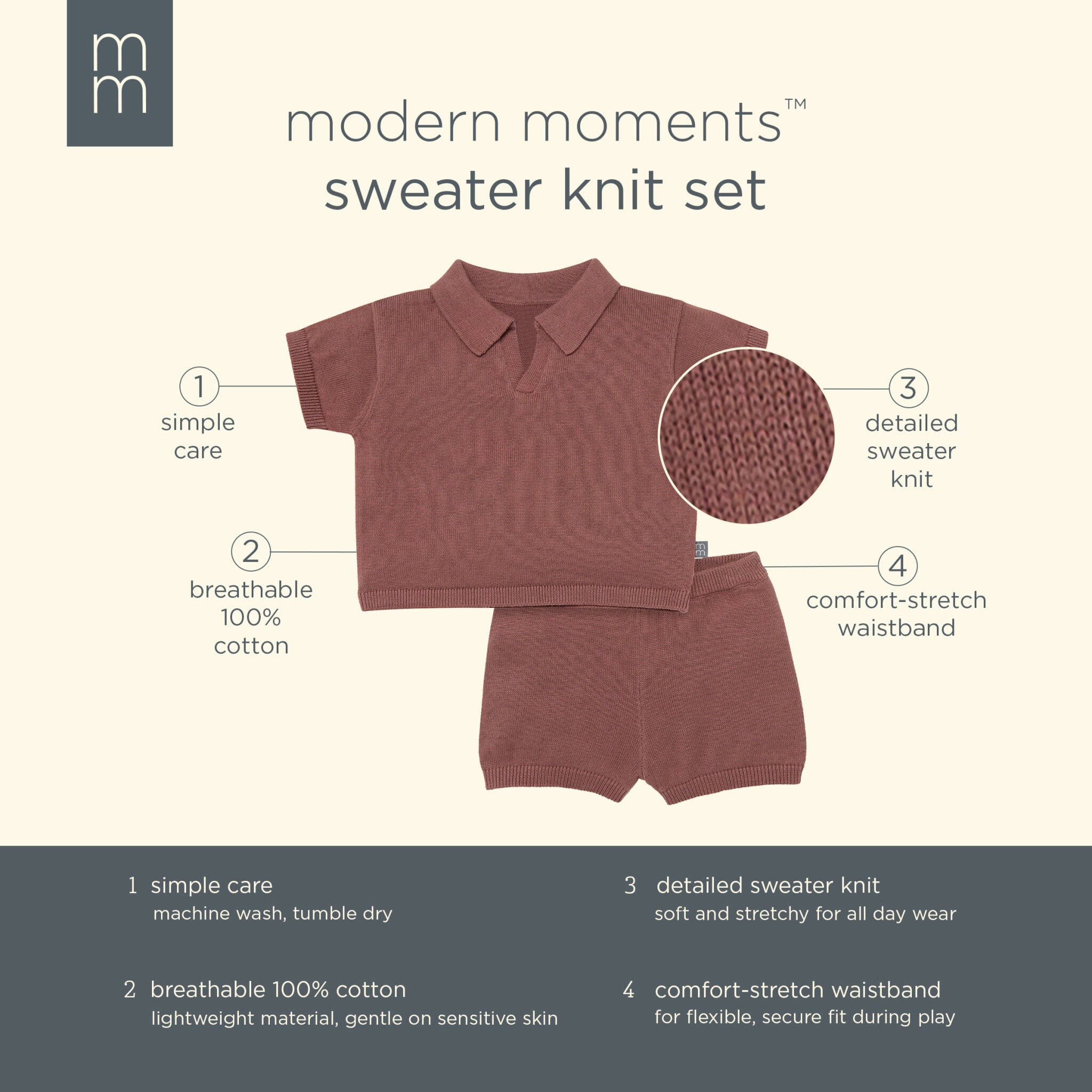 2-Piece Baby Boys Brown Johnny Collar Sweater Knit Set