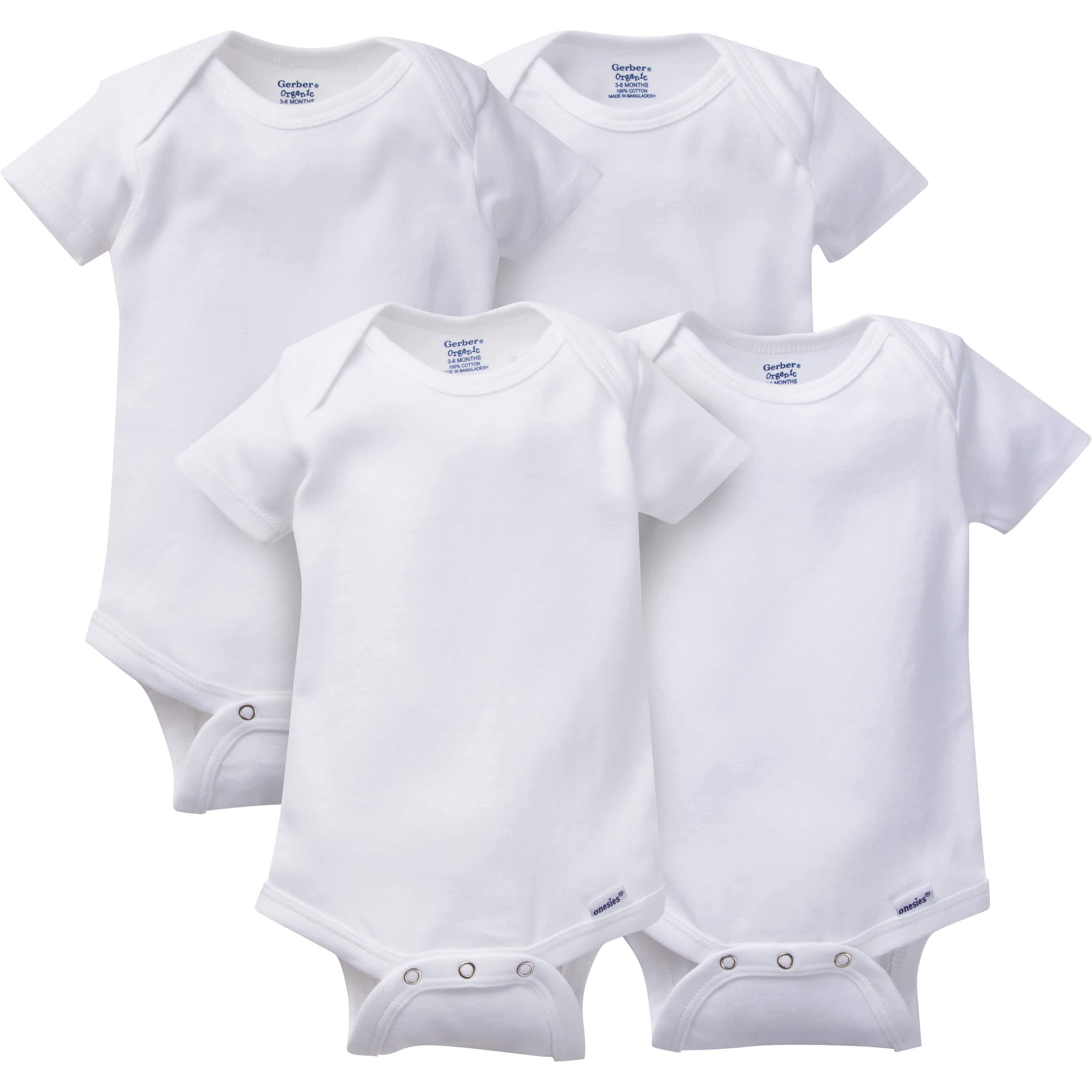 4-Pack Neutral Organic White Short Sleeve Onesies Bodysuits