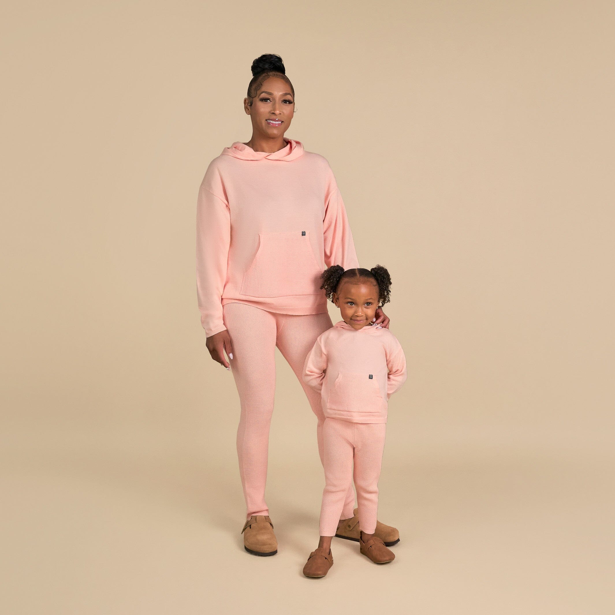 Mommy & Me 2-Piece Pink Hooded Waffle Top & Legging Bundle