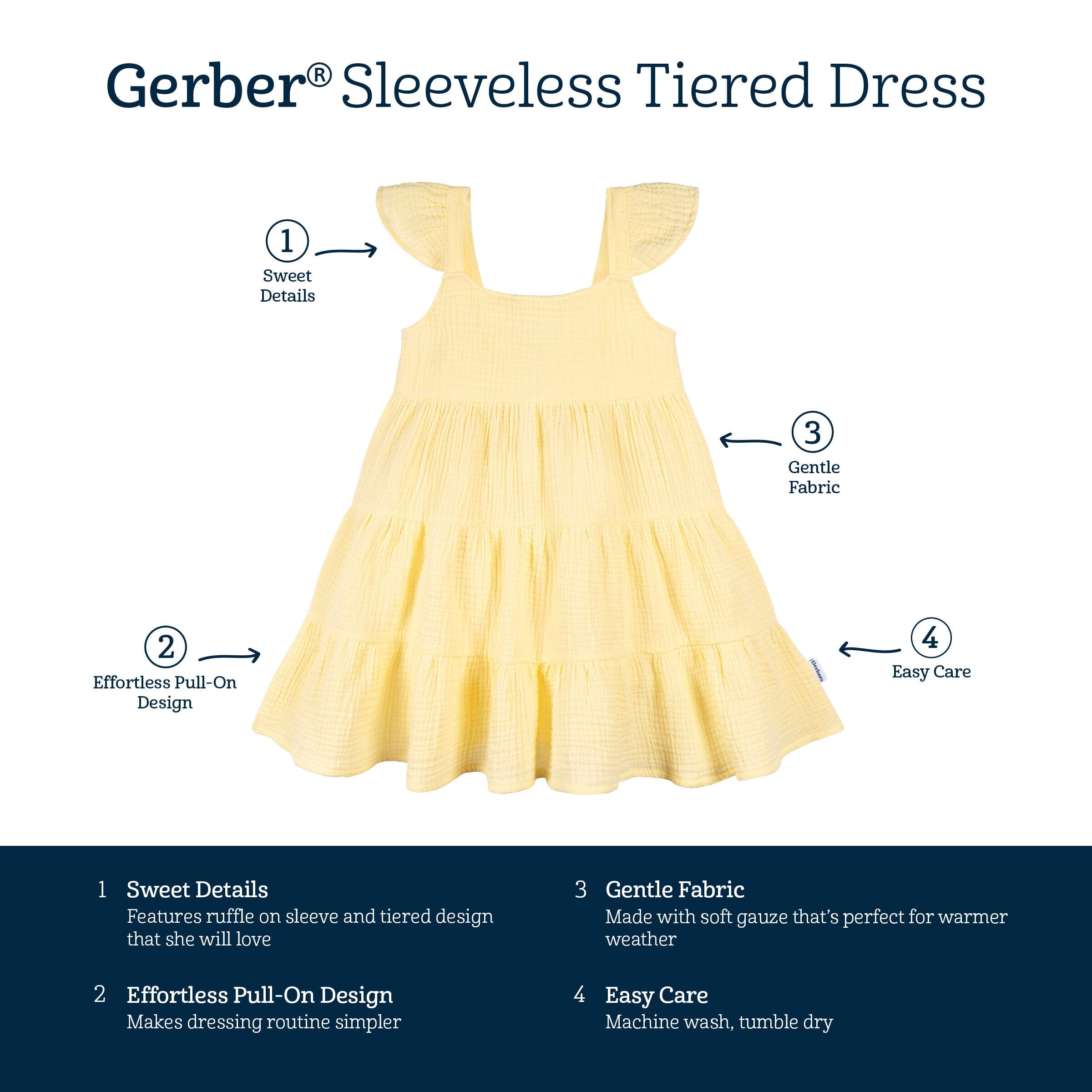 Toddler Girls Yellow Tiered Cotton Gauze Dress