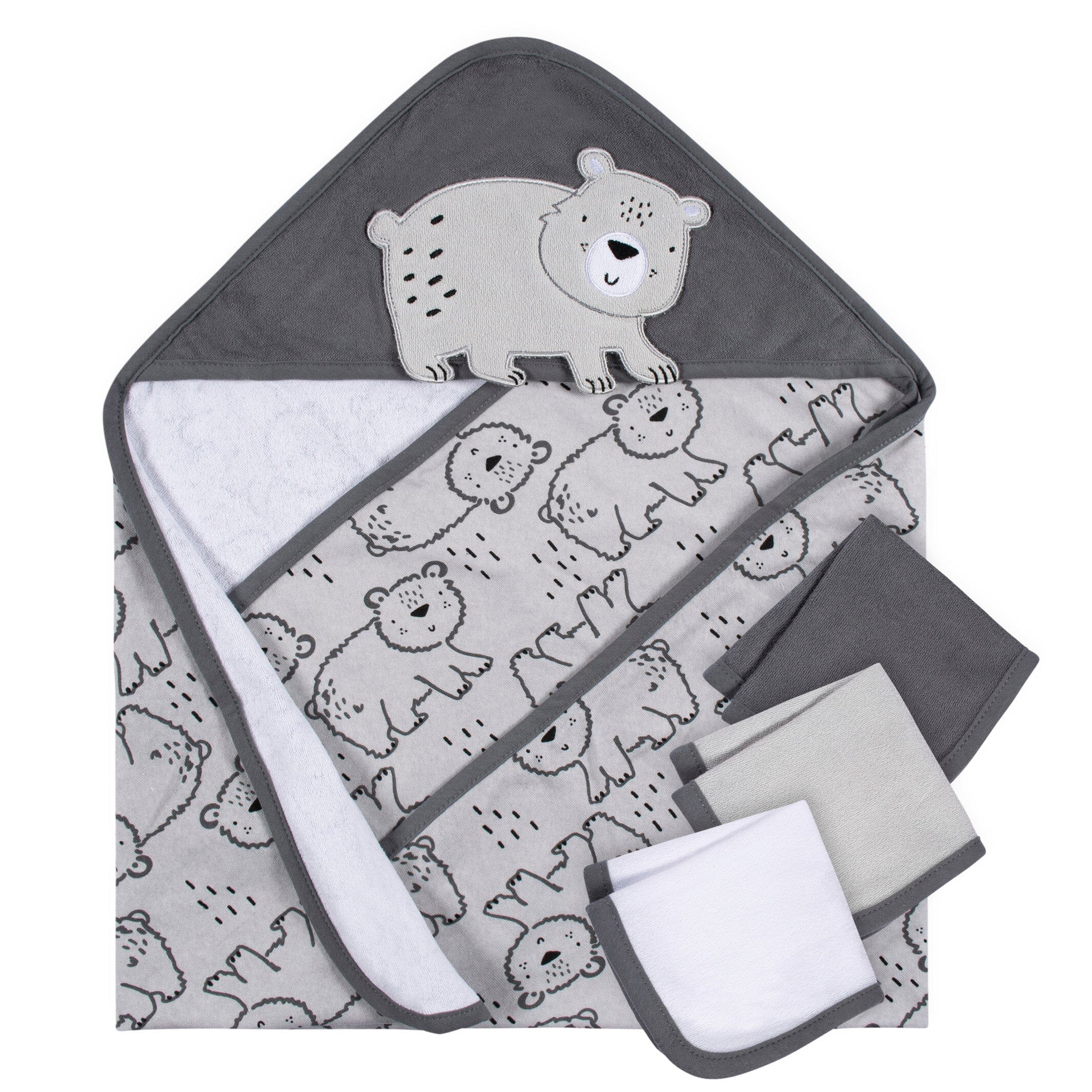 4-Piece Baby Boys Bear Hooded Towel and Washcloths