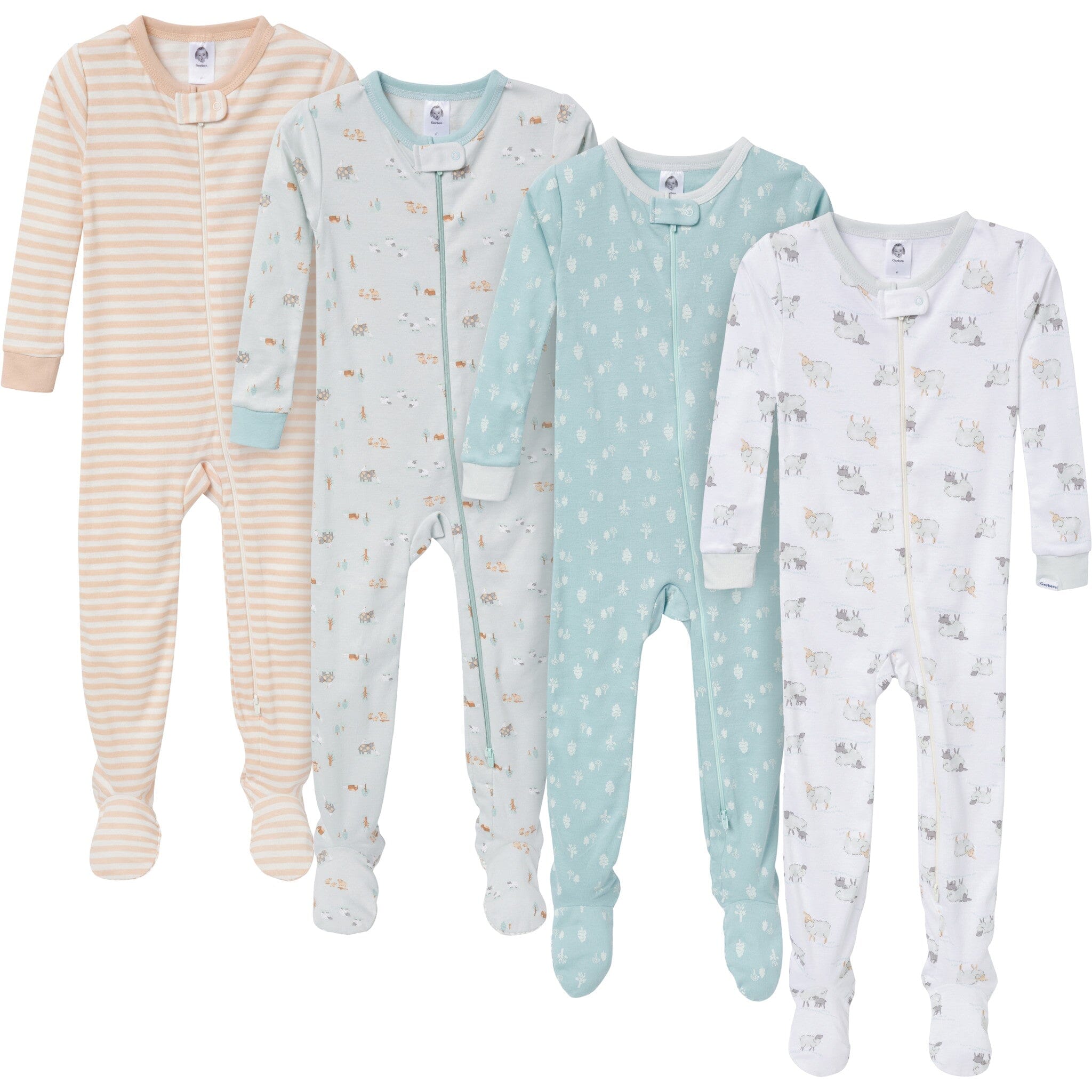 4-Pack Baby & Toddler Neutral Farm Snug Fit Footed Pajamas