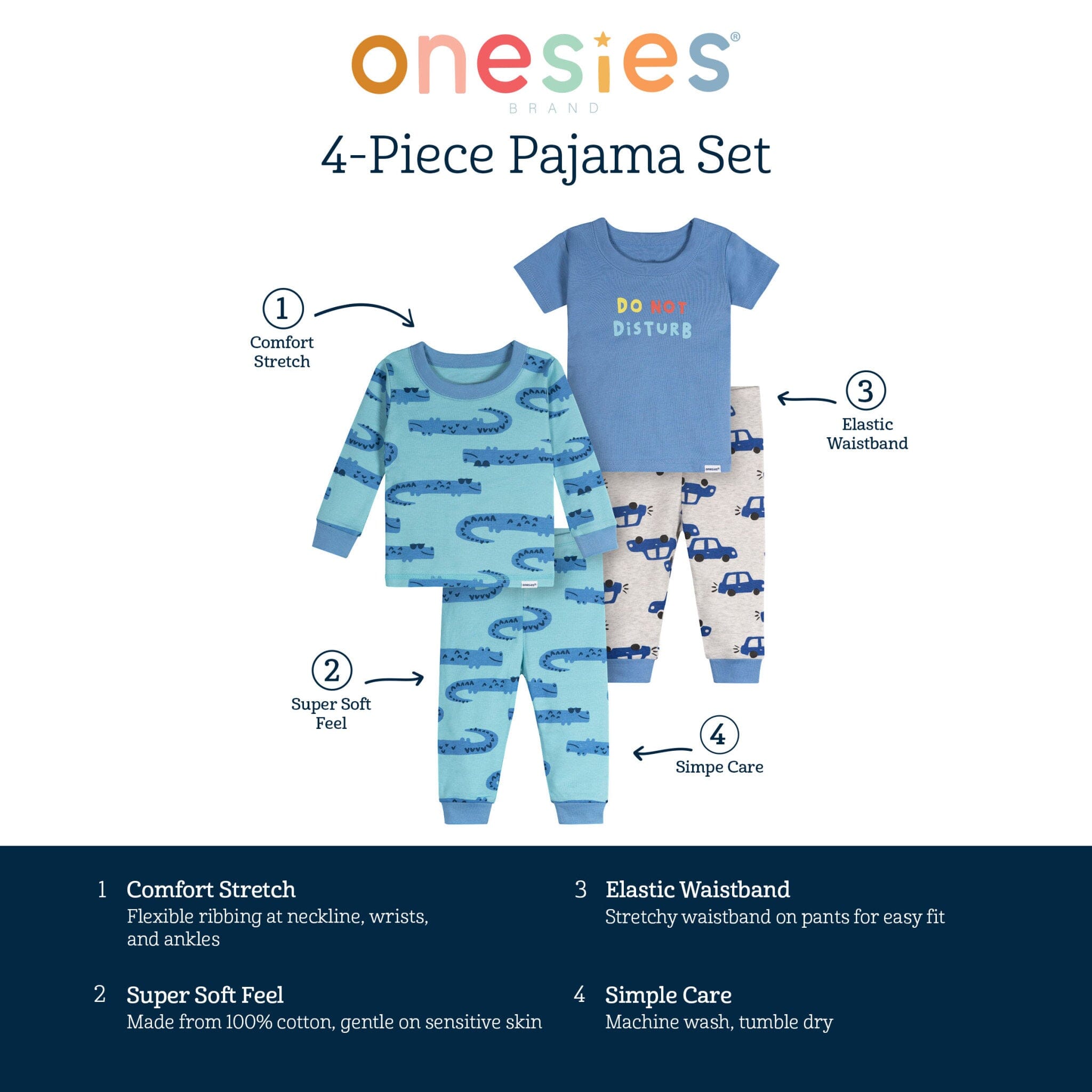 4-Piece Baby Boys Cars Pajamas Sets