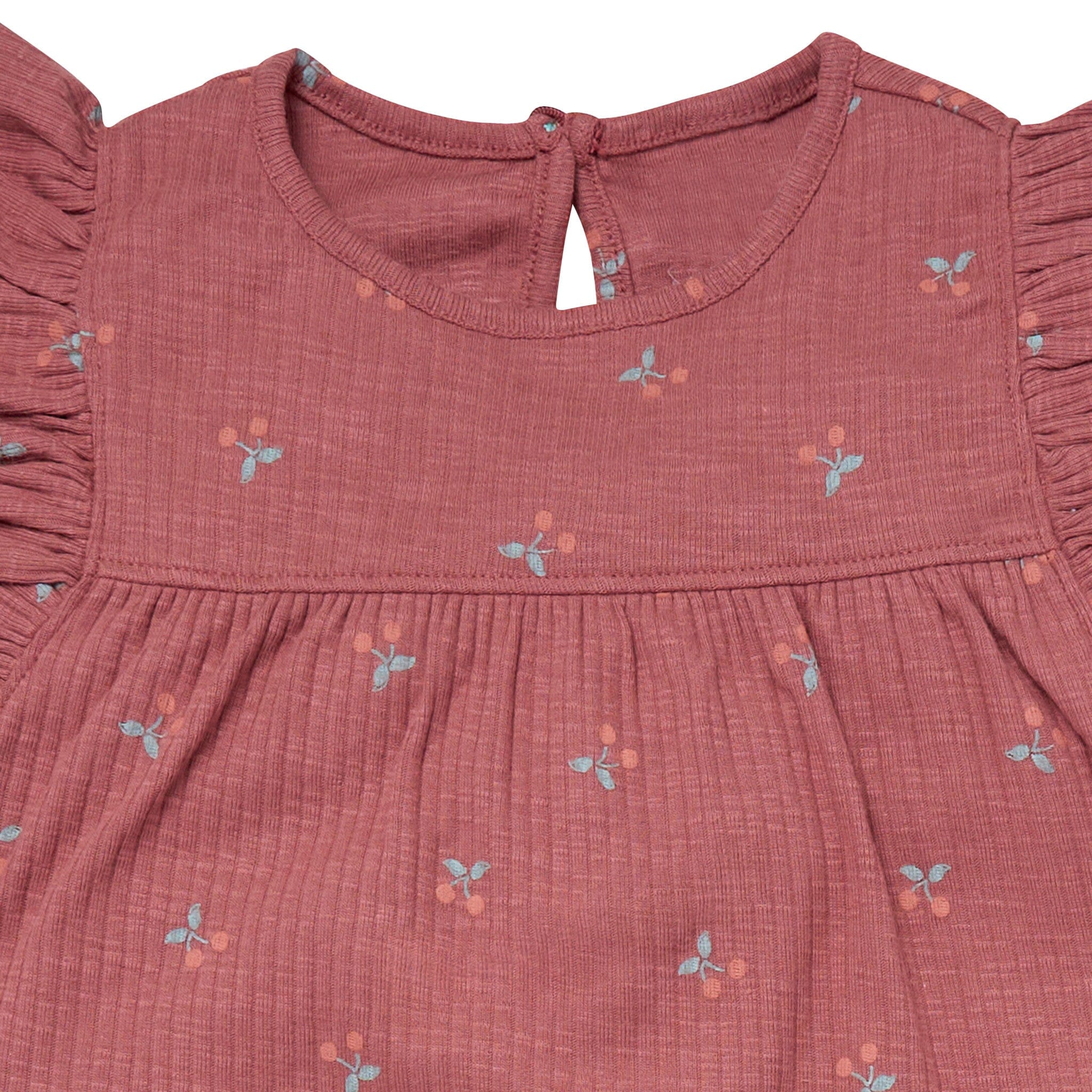 4-Piece Infant & Toddler Girls Dark Rose Cherries Flutter Sleeve Top and Shorts Set