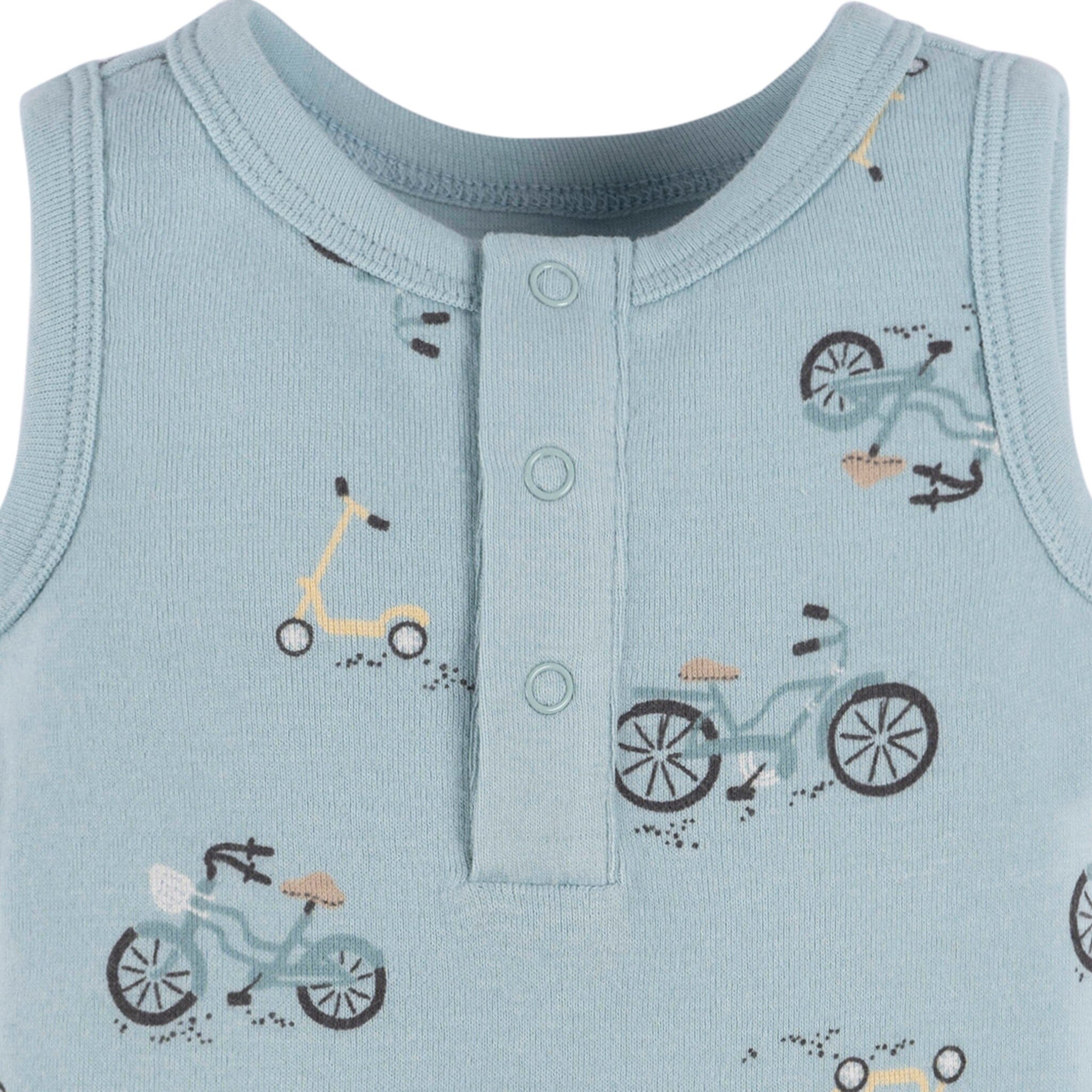 4-Pack Baby Boys Blue Bike Sleeveless Onesies Bodysuits