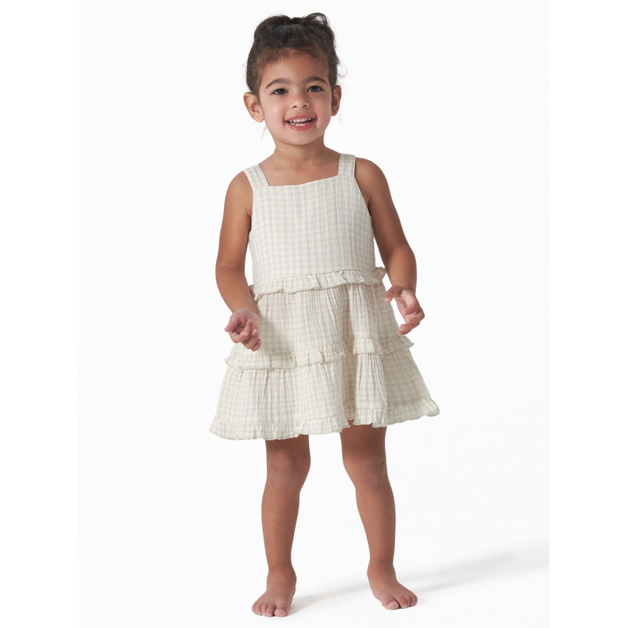 Infant & Toddler Girls Khaki Gingham Tiered Dress