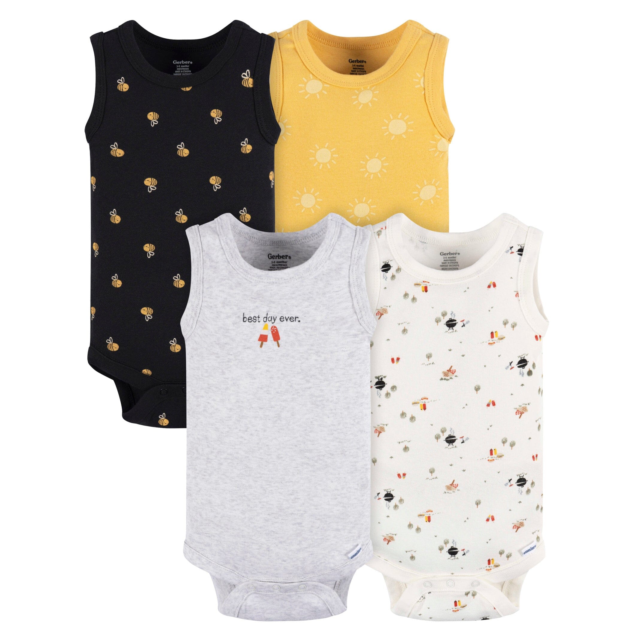 4-Pack Baby Boys Backyard BBQ Sleeveless Onesies Bodysuits