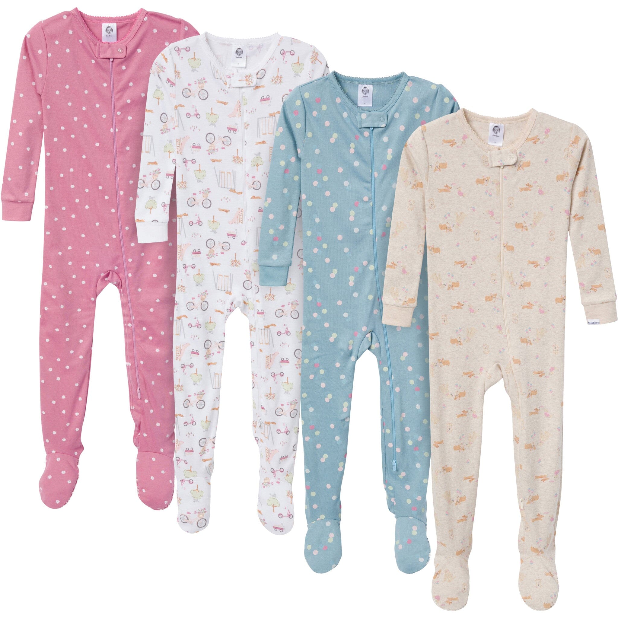 4-Pack Baby & Toddler Girls Dogs Snug Fit Footed Pajamas