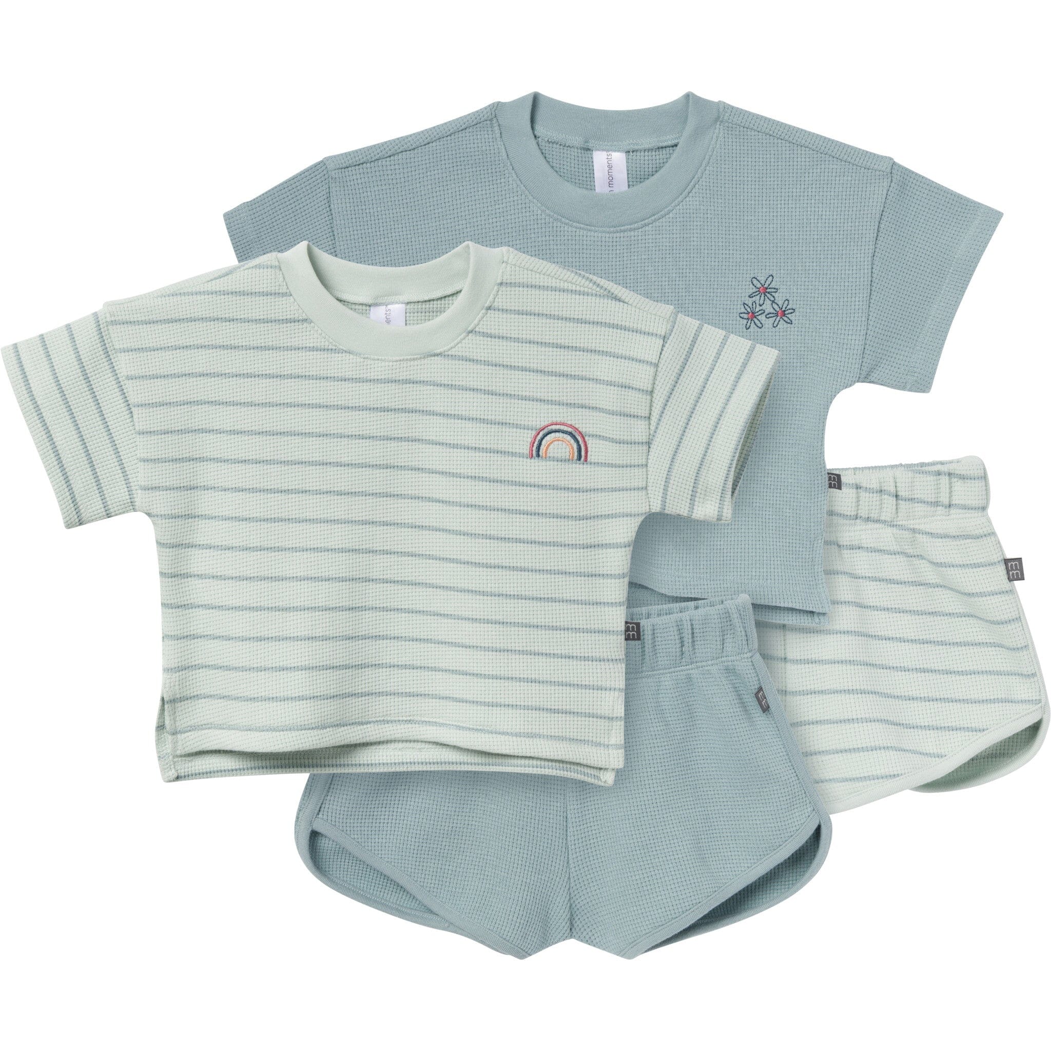 4-Piece Infant & Toddler Girls Light Sky Stripe Drop Shoulder Top and Shorts Set