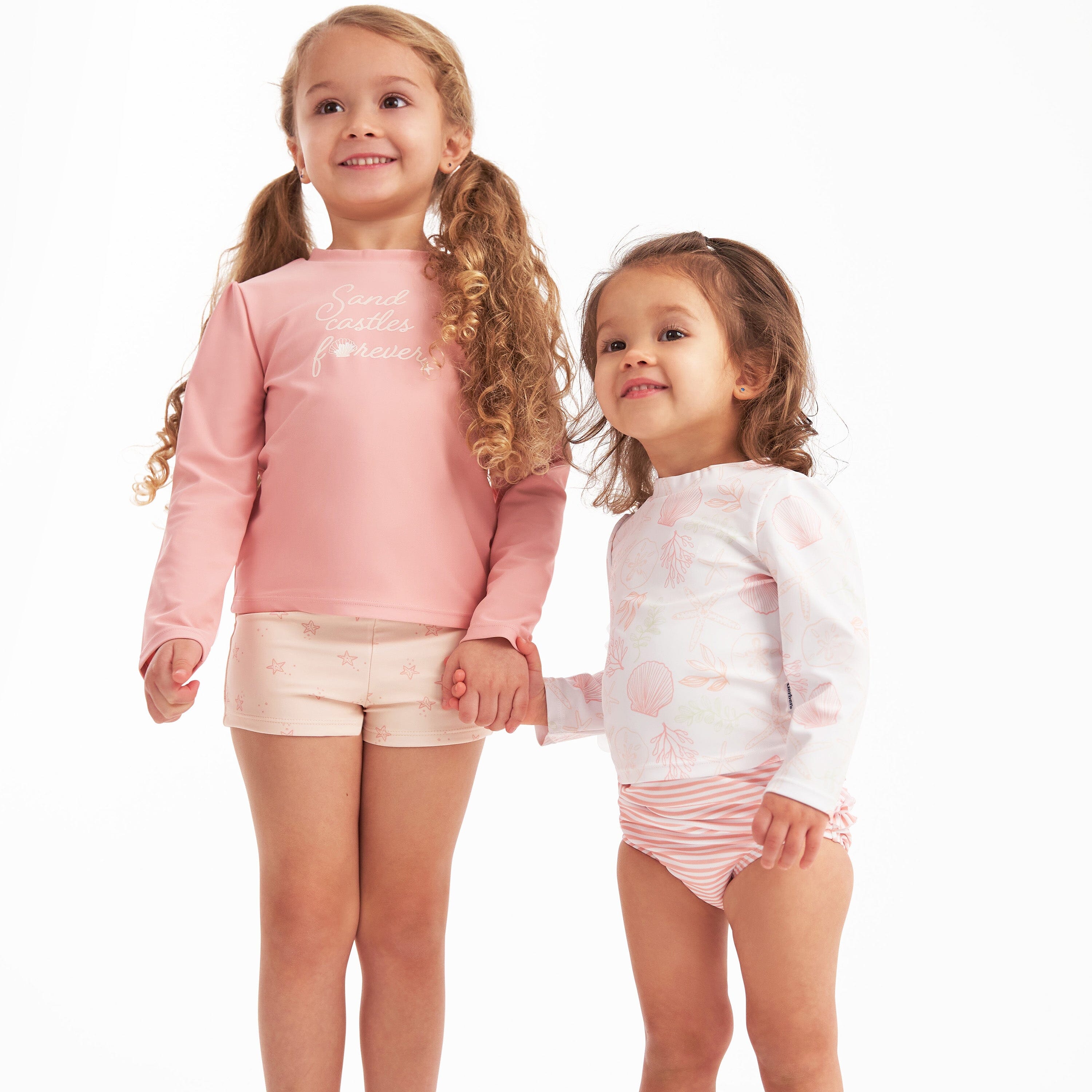 2-Piece Infant and Toddler Girls UPF 50+ Starfish Rash Guard & Swim Shorts Set