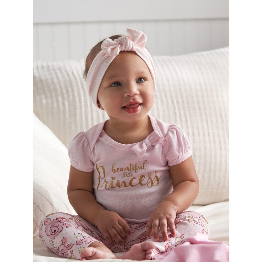 5-Piece Baby Girls Princess Onesies Bodysuits & Pants Sets