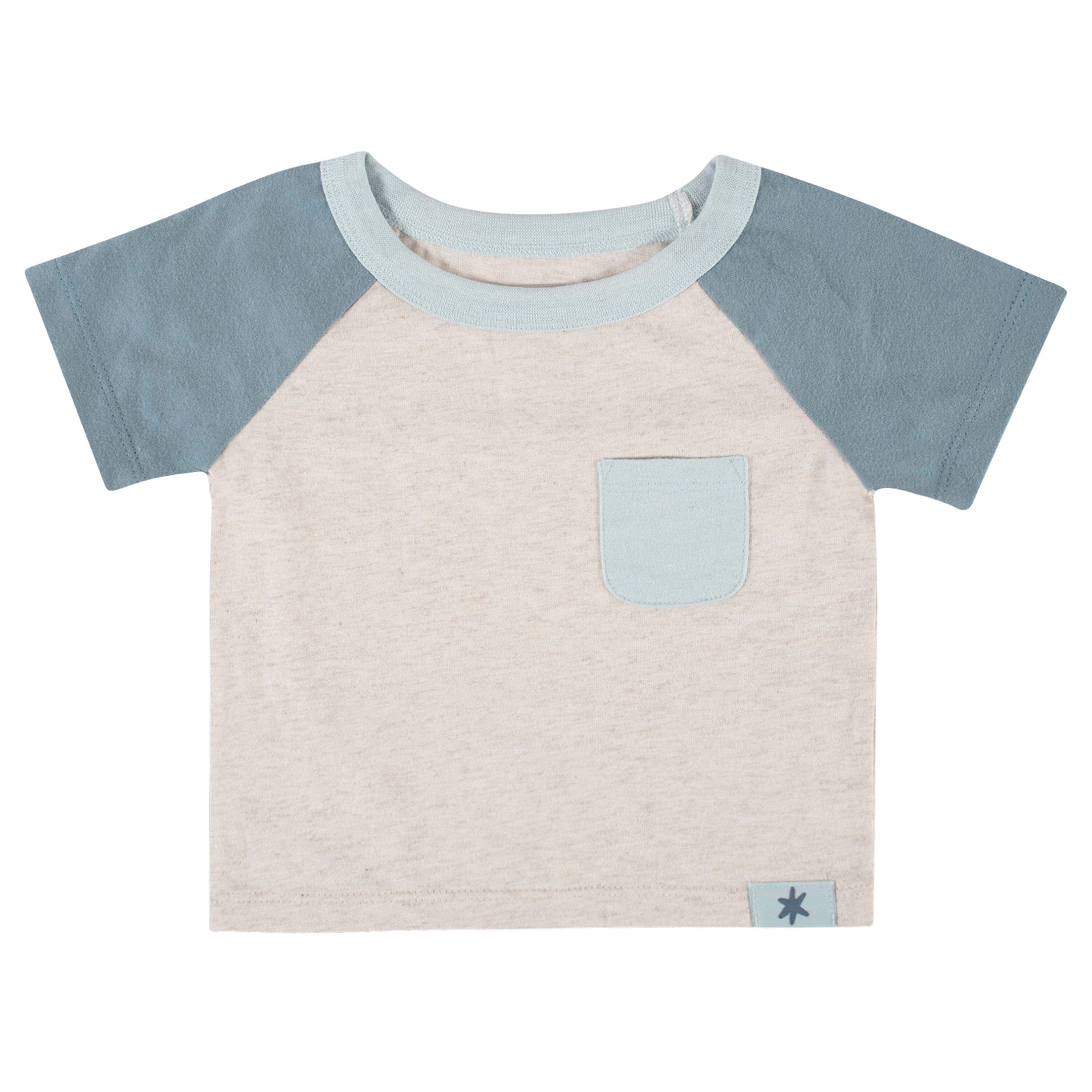 2-Piece Baby Boys Oatmeal Blue Top & Shorts Set