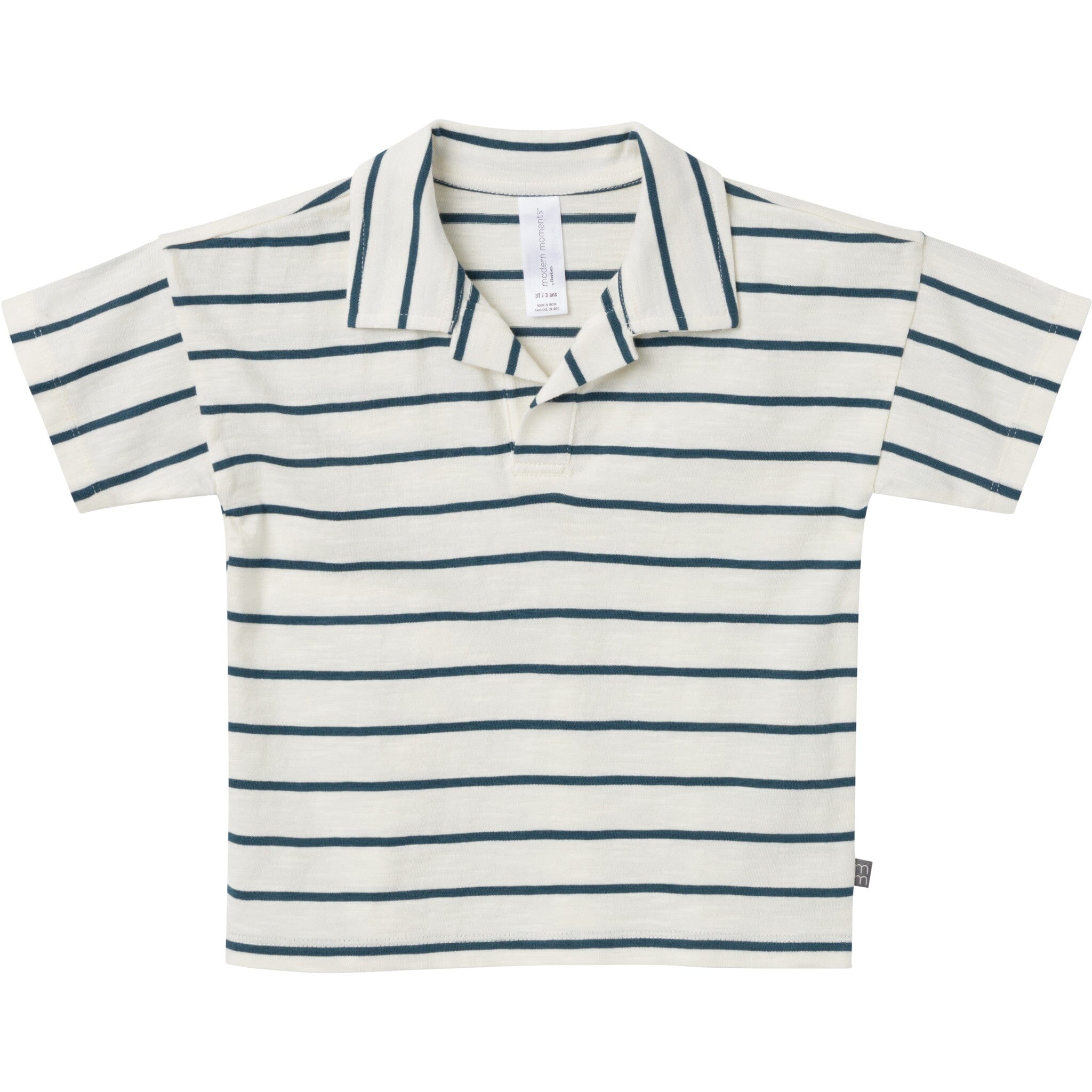 2-Piece Toddler Boys Ivory Stripe Johnny Collar and Shorts Set