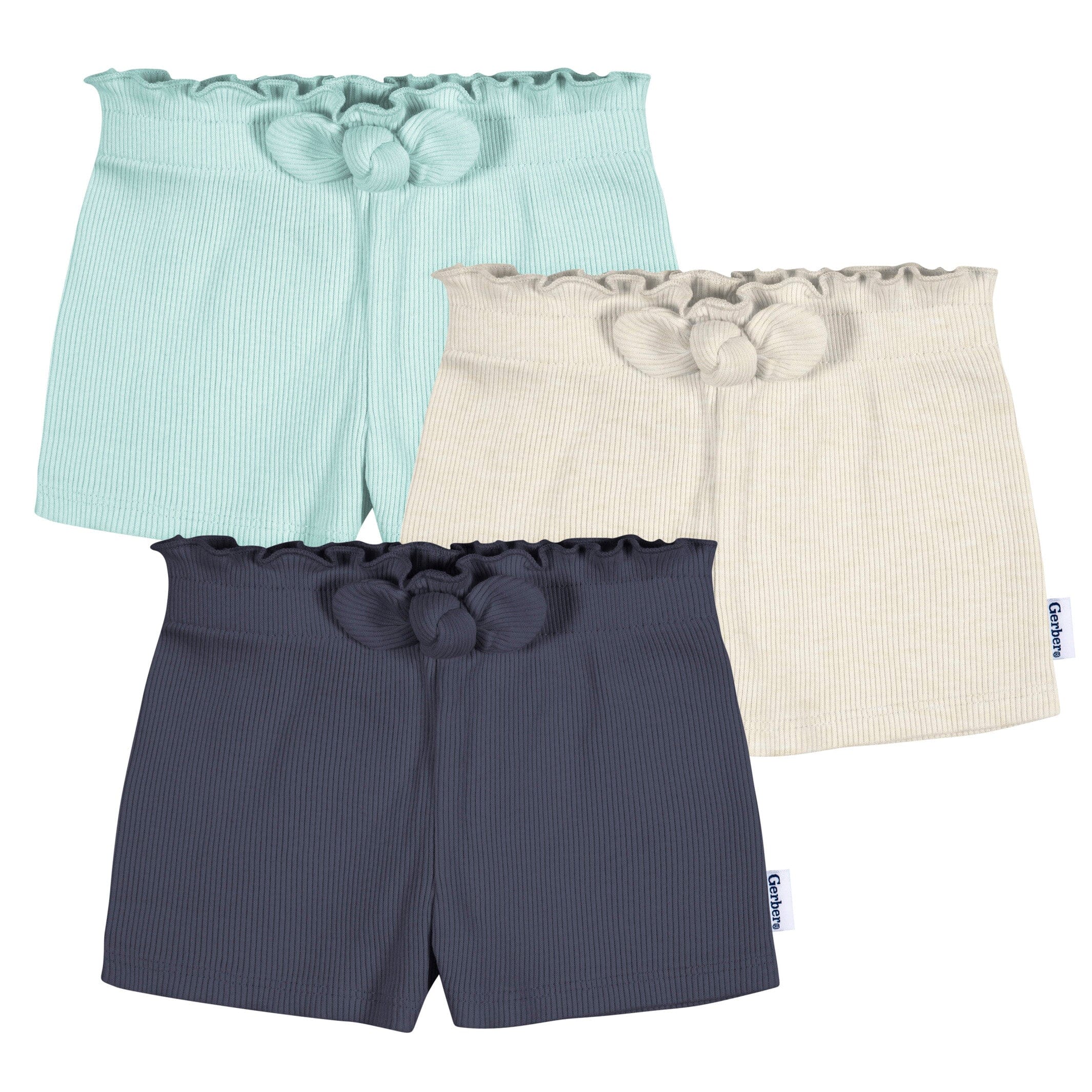 3-Pack Baby & Toddler Girls Aqua, Oatmeal, & Navy Pull-On Knit Shorts