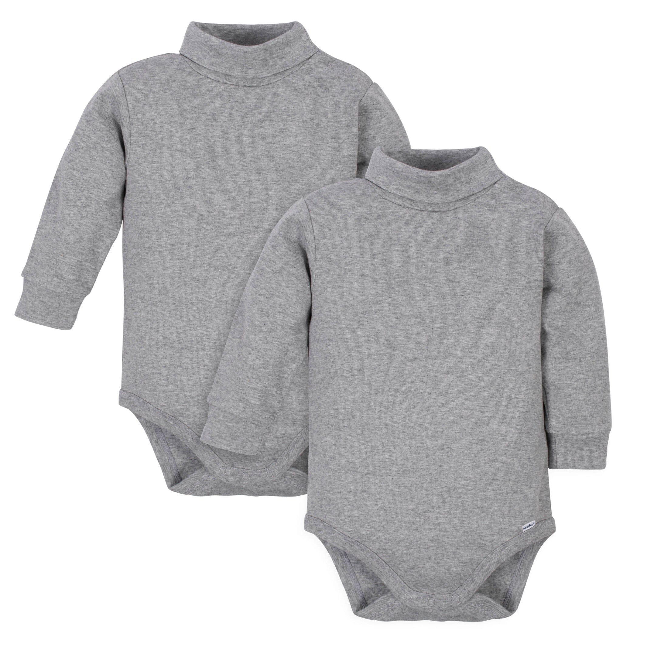 2-Pack Baby & Toddler Neutral Grey Heather Long Sleeve Turtleneck Onesies Bodysuits