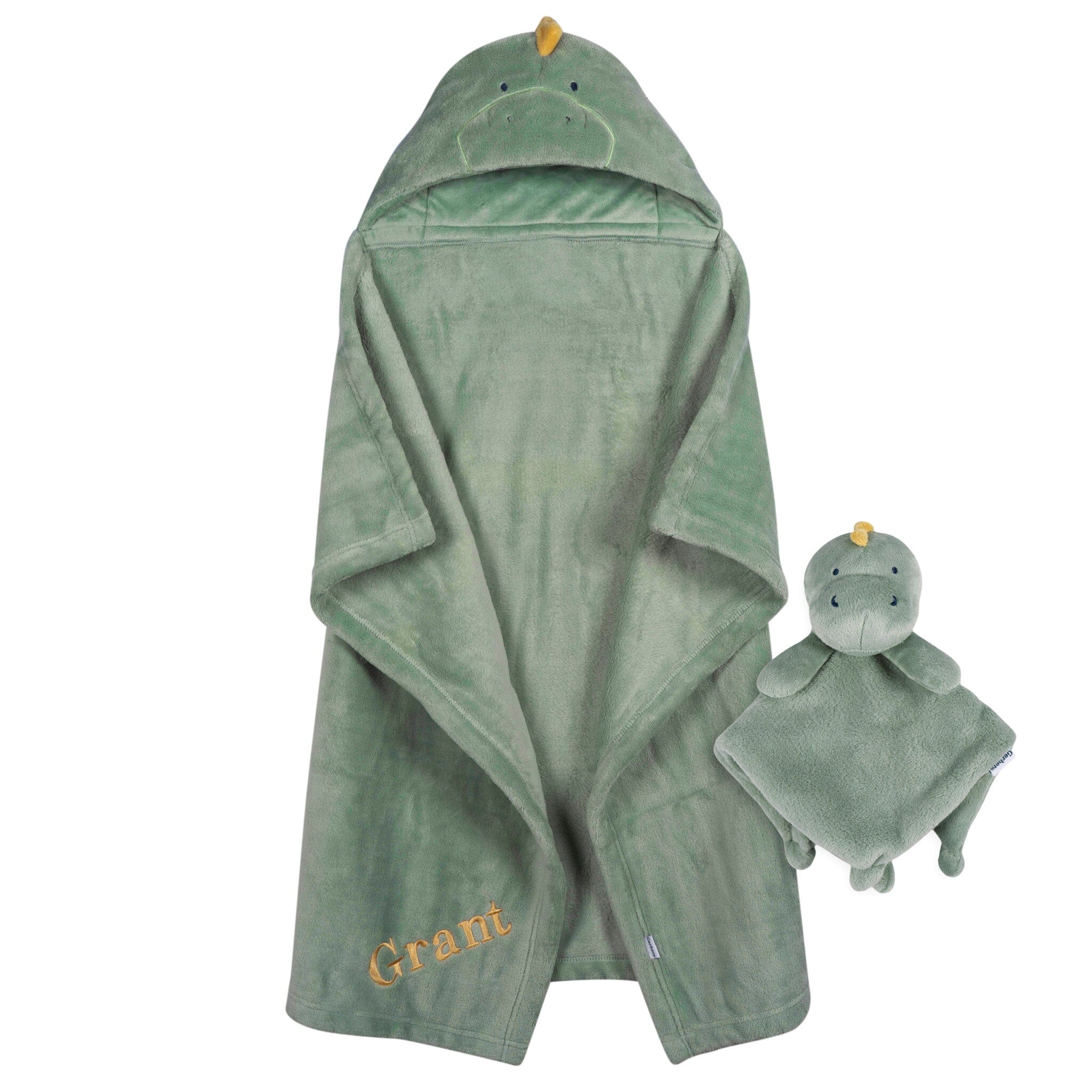 Embroidered 2-Piece Dino Hooded Wearable Blanket & Security Blanket Set