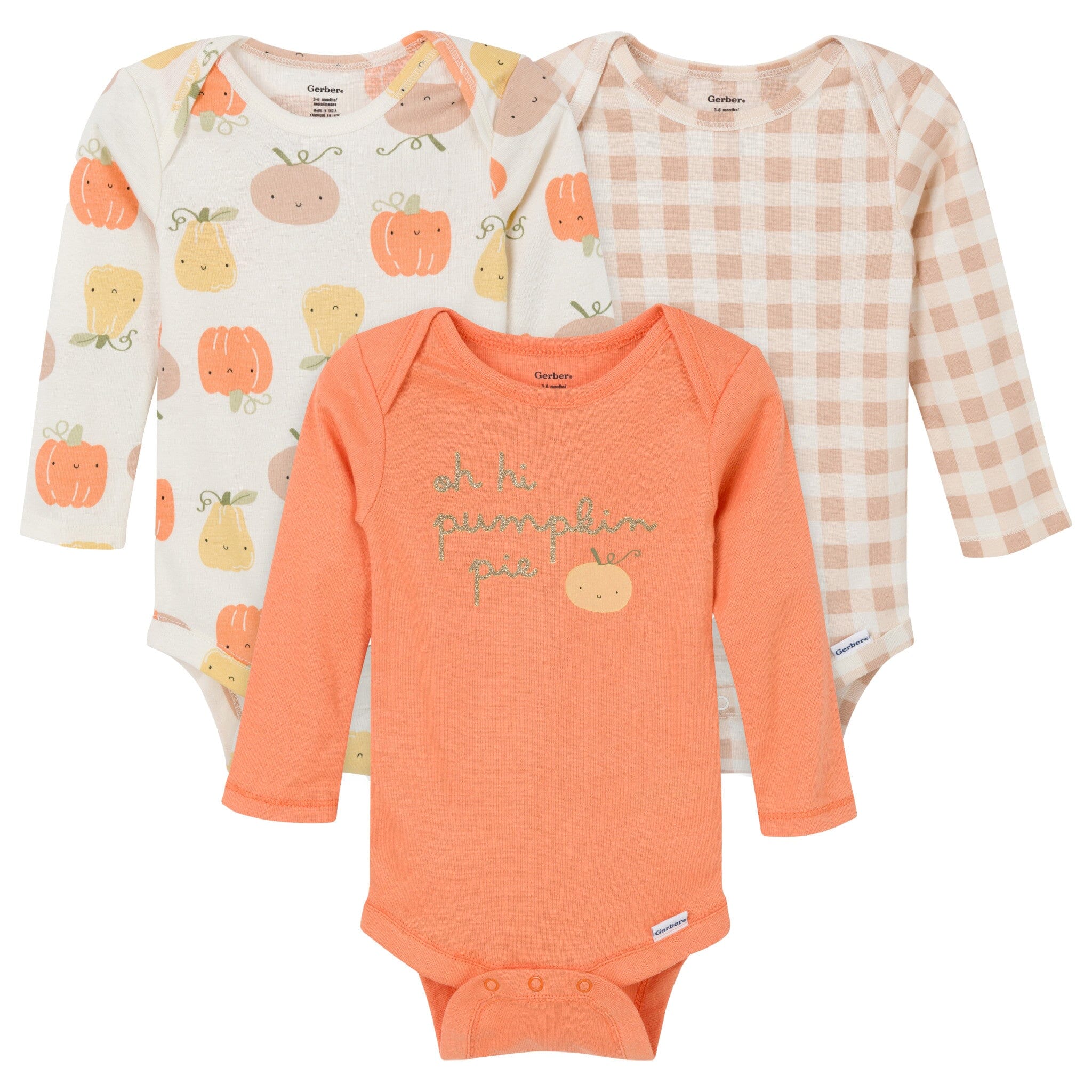 3-Pack Baby Girls Pumpkin Pie Onesies Bodysuits