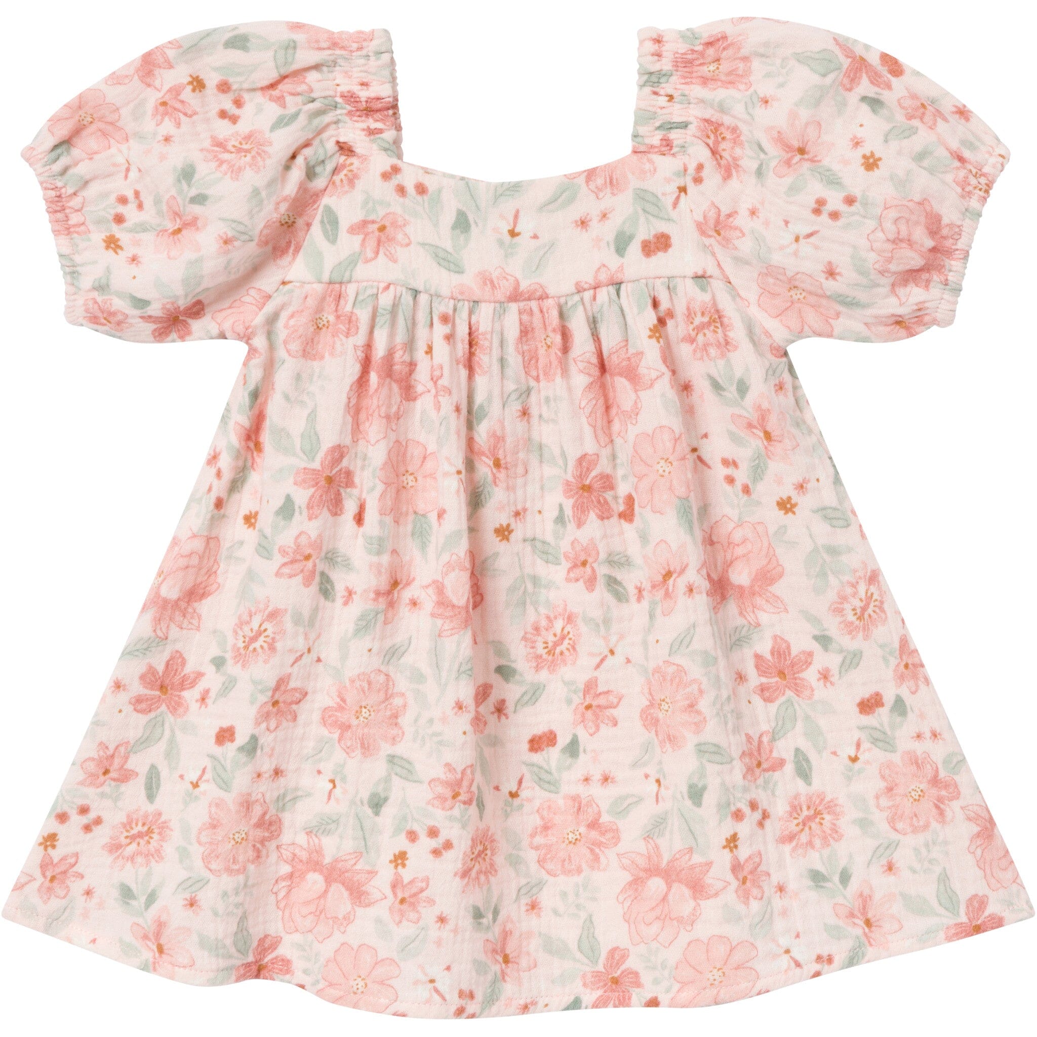 2-Piece Baby Girls Light Rose Watercolor Floral Puffed Sleeve Dress and Diaper Cover