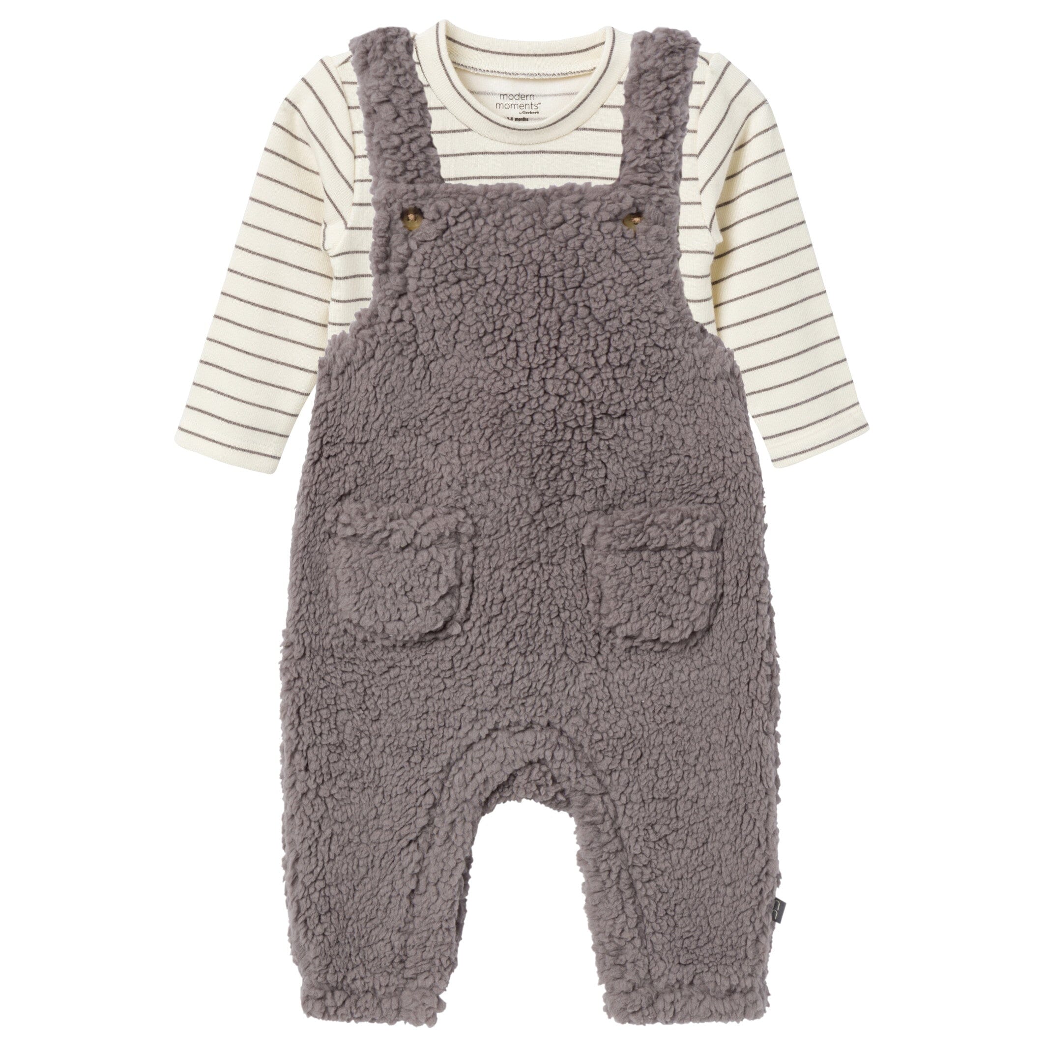 2-Piece Baby Neutral Medium Gray Microplush Overalls