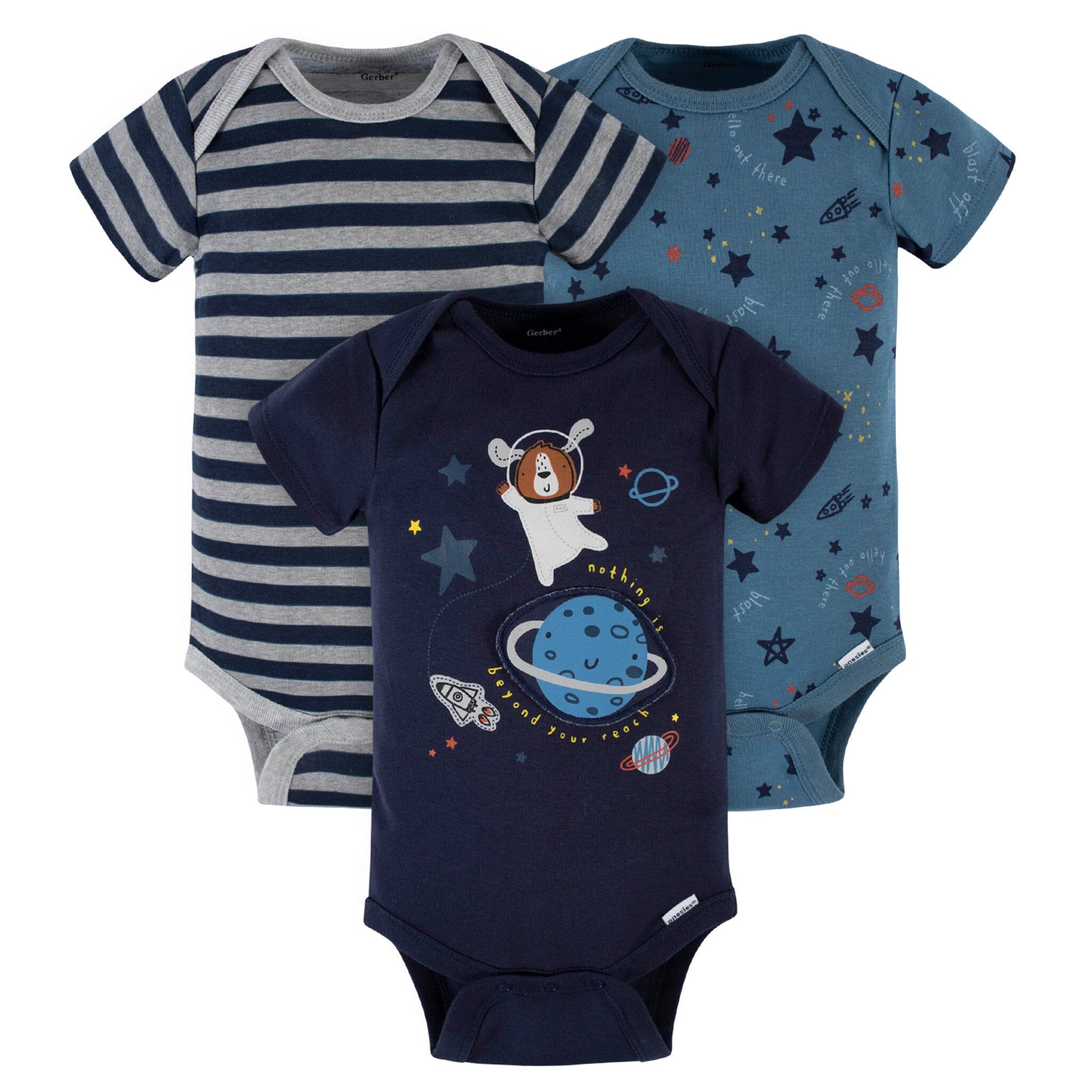 3-Pack Baby Boys Space Short Sleeve Onesies Bodysuits