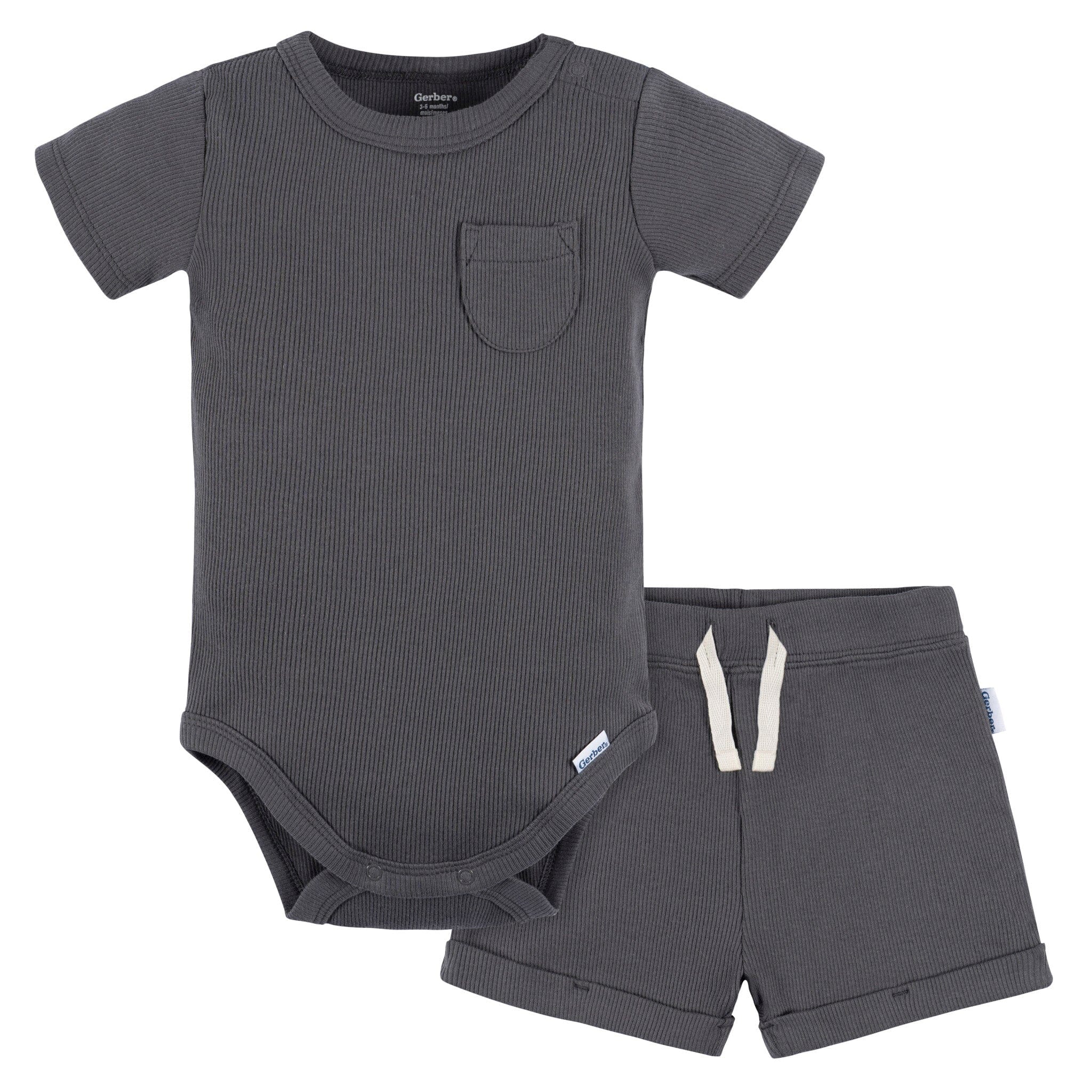 2-Pack Baby Boys Dark Grey Bodysuit and Shorts Set