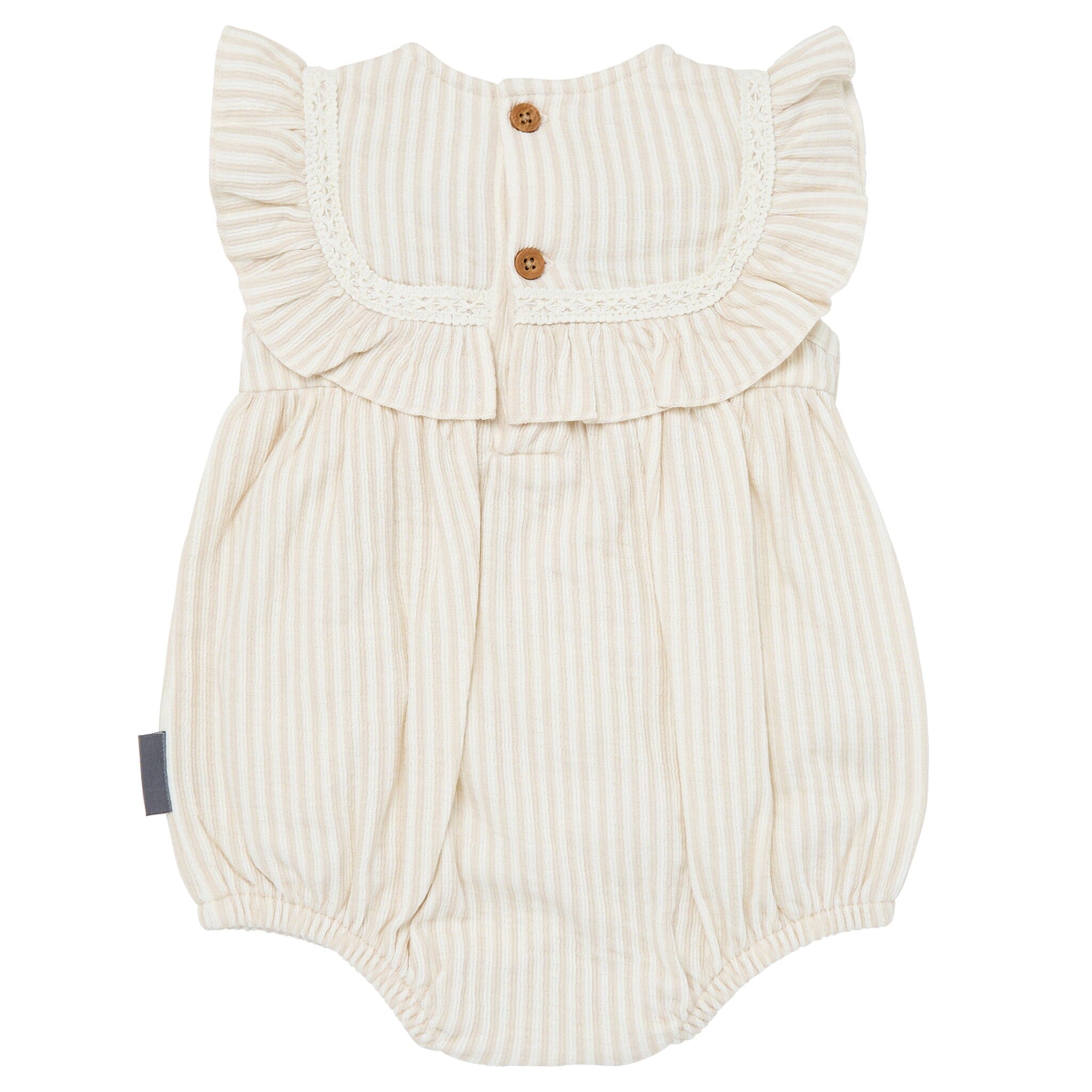 Baby Girls Light Taupe Stripe Ruffle Bubble Romper