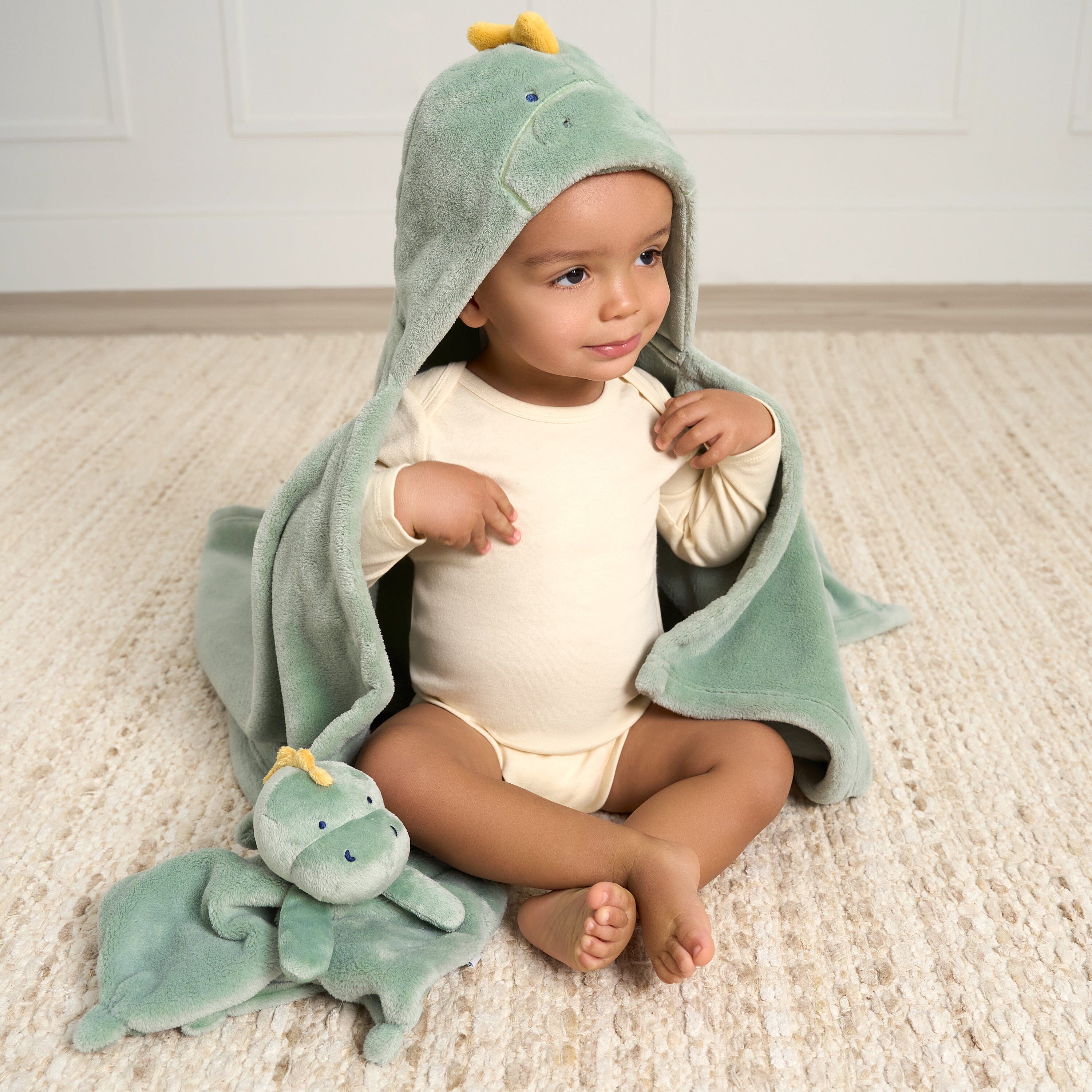 Embroidered 2-Piece Dino Hooded Wearable Blanket & Security Blanket Set