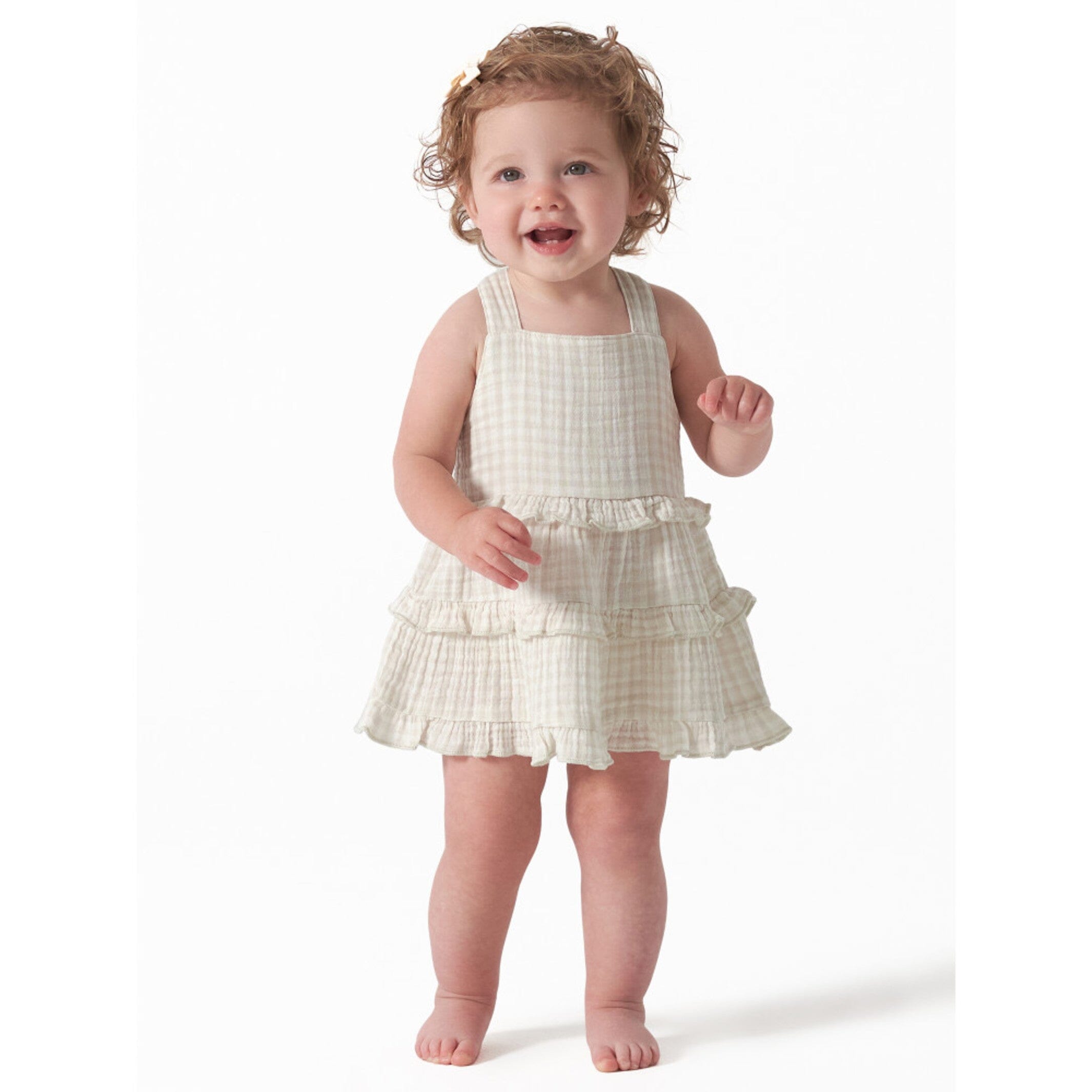 Infant & Toddler Girls Tan Gingham Gauze Dress