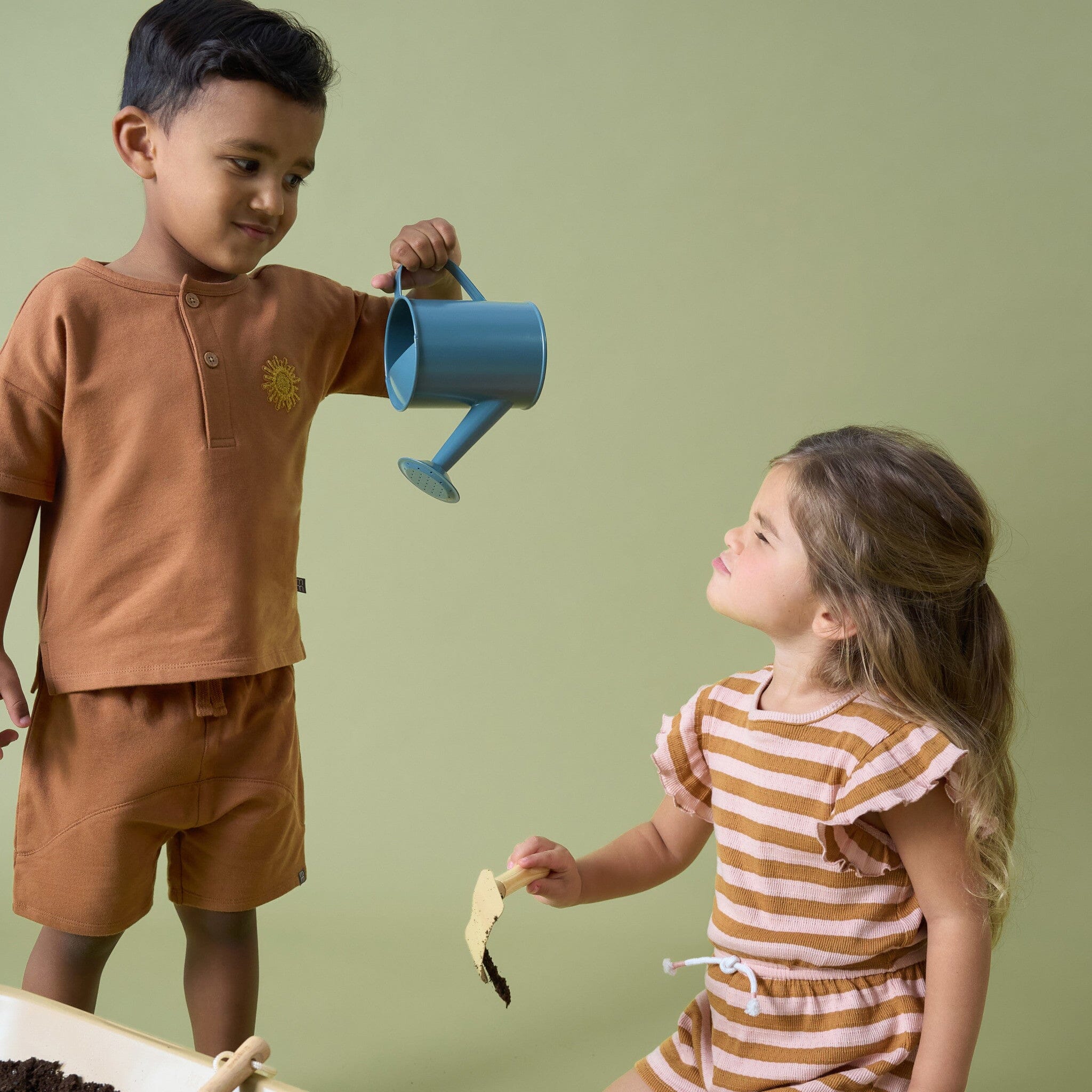 2-Piece Toddler Boys Medium Brown Henley Shirt and Shorts Set