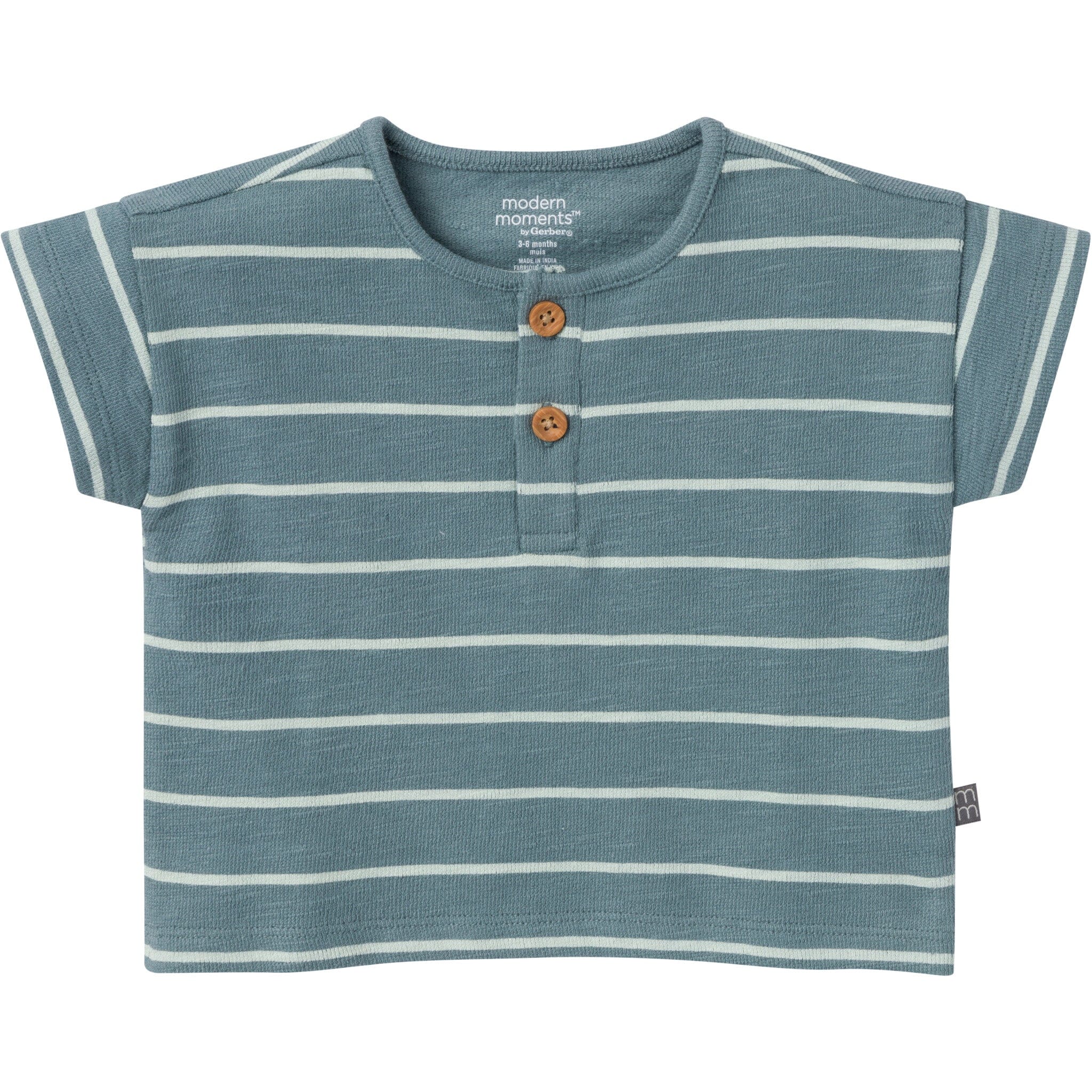 2-Piece Baby Boys Medium Teal Stripe Henley Shirt and Shorts Set