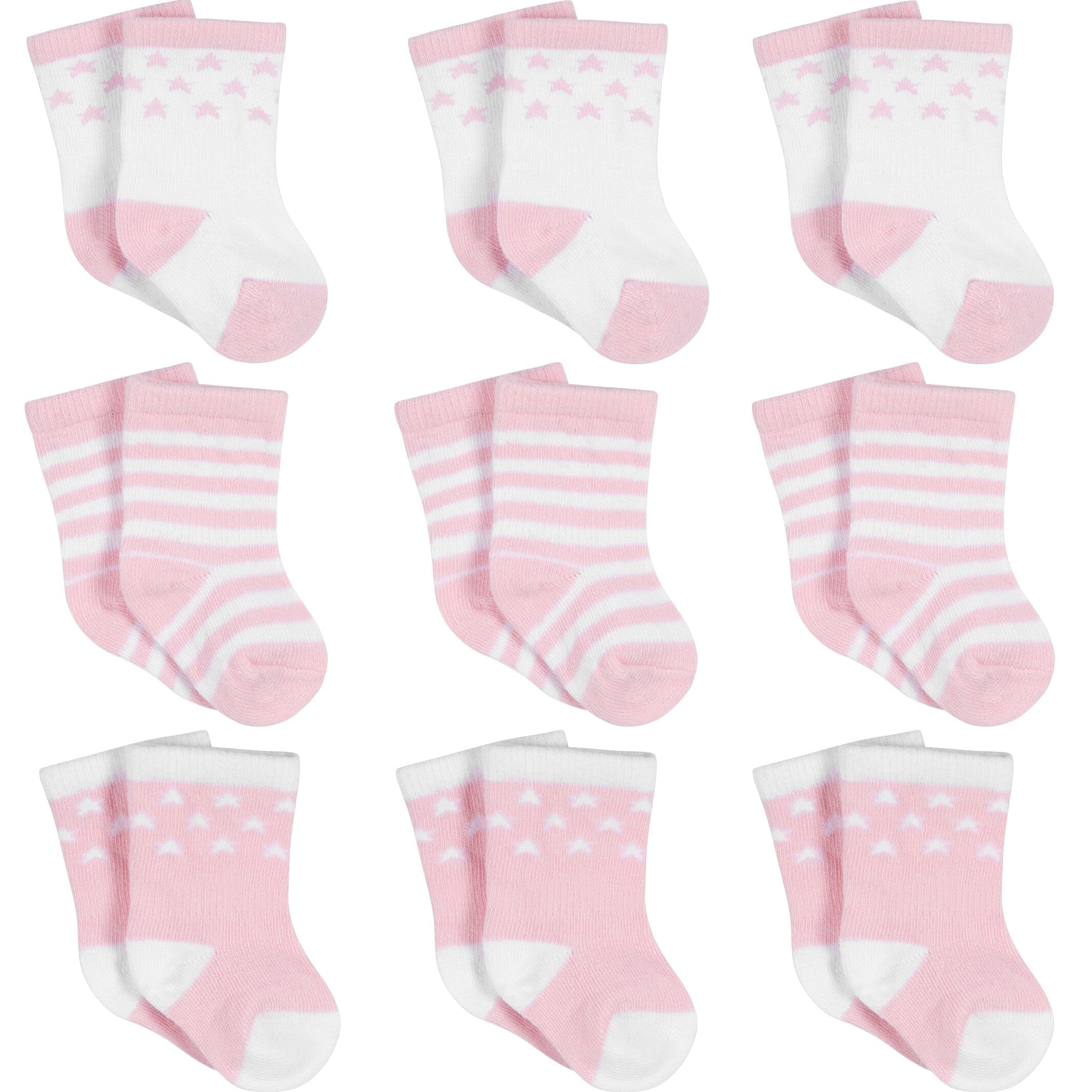 9-Pack Baby Girls Stars Jersey Crew Socks