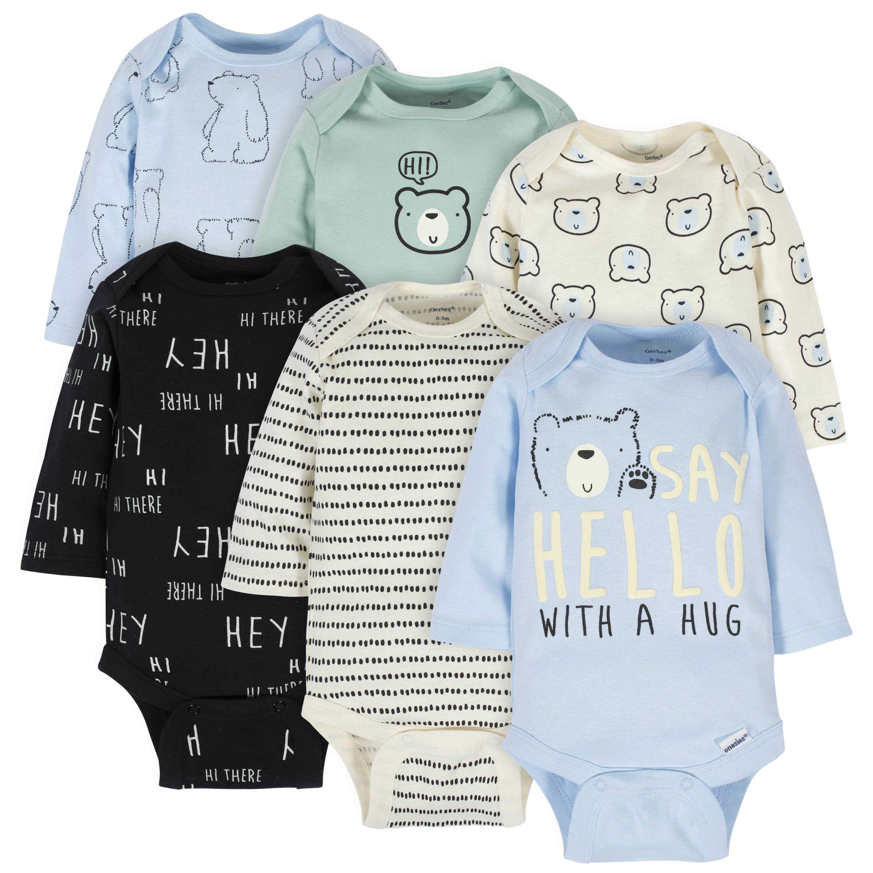 6-Pack Baby Boys Bear Long Sleeve Onesies Bodysuits