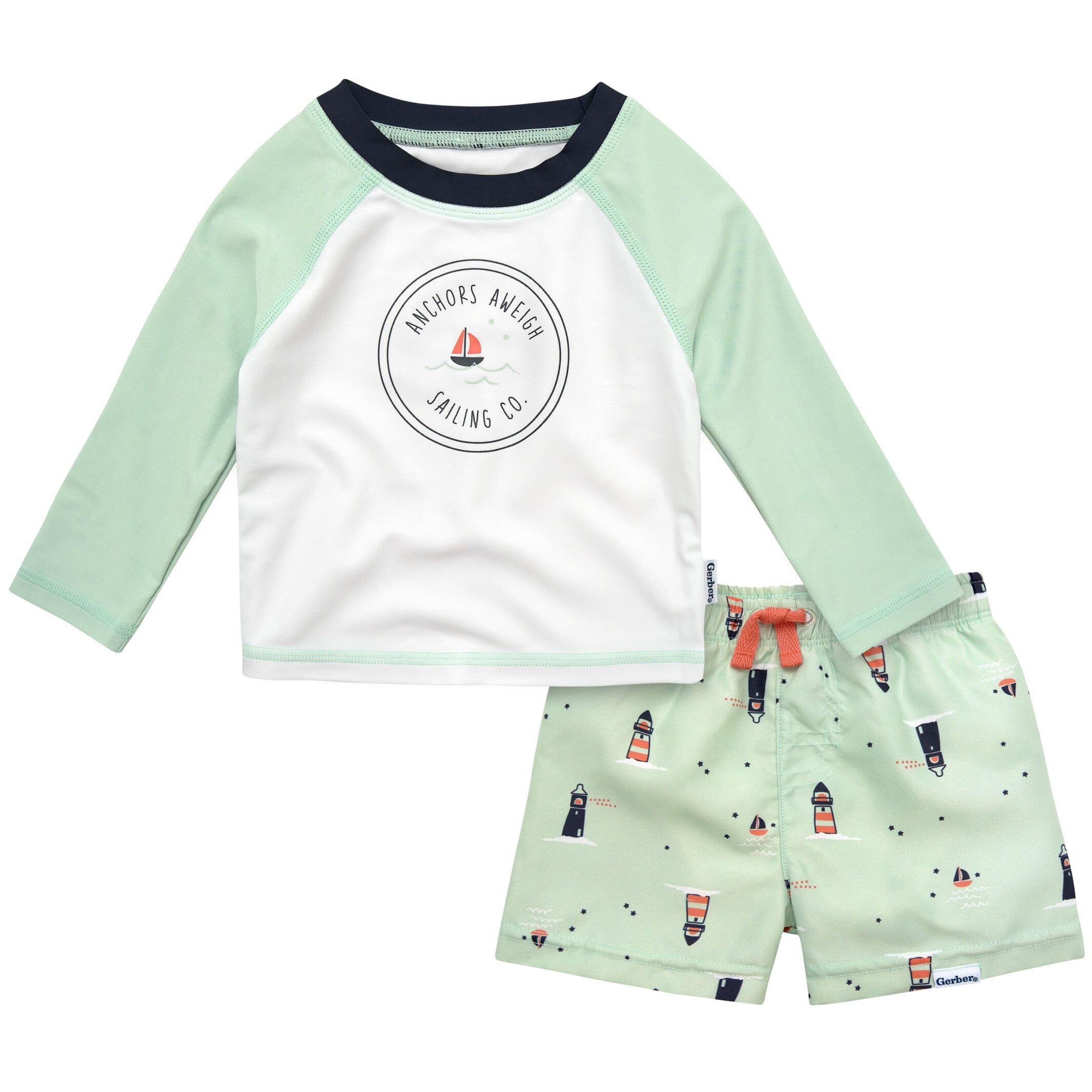 2-Piece Baby & Toddler Boys UPF 50+ Lighthouse Rash Guard & Swim Trunks Set