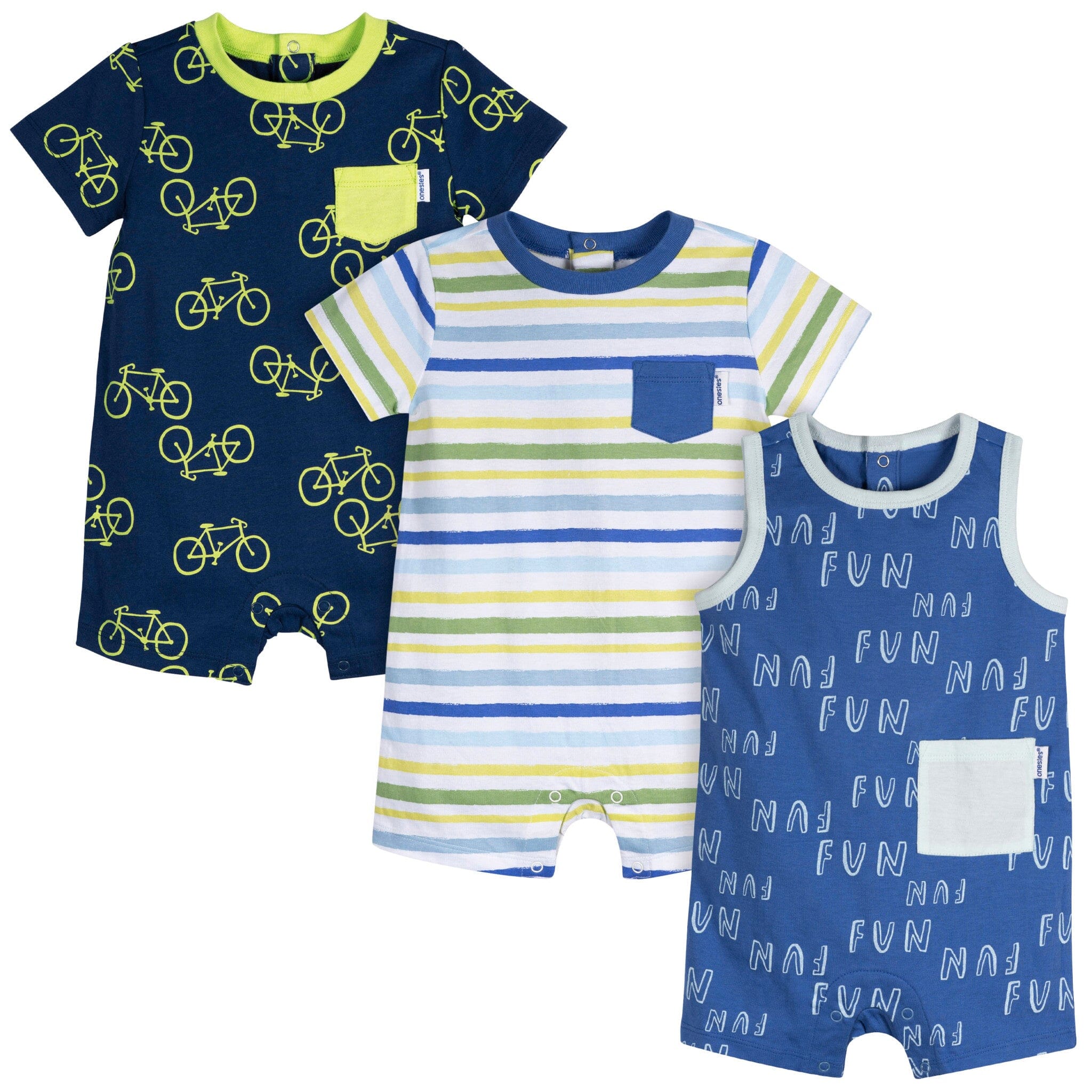 3-Pack Baby Boys Fun Rompers