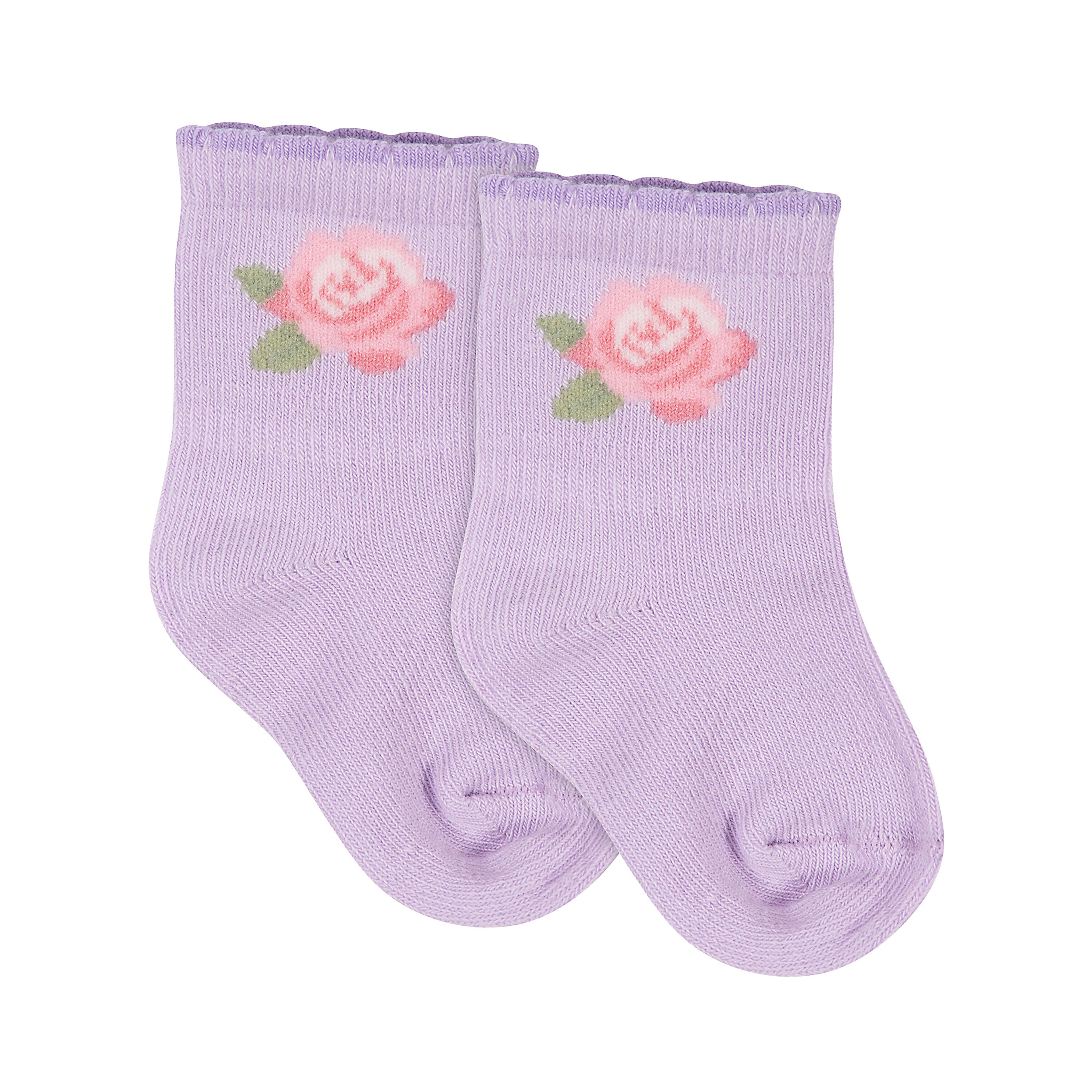 2-Pack Baby Girls Roses Organic Wiggle Proof Socks