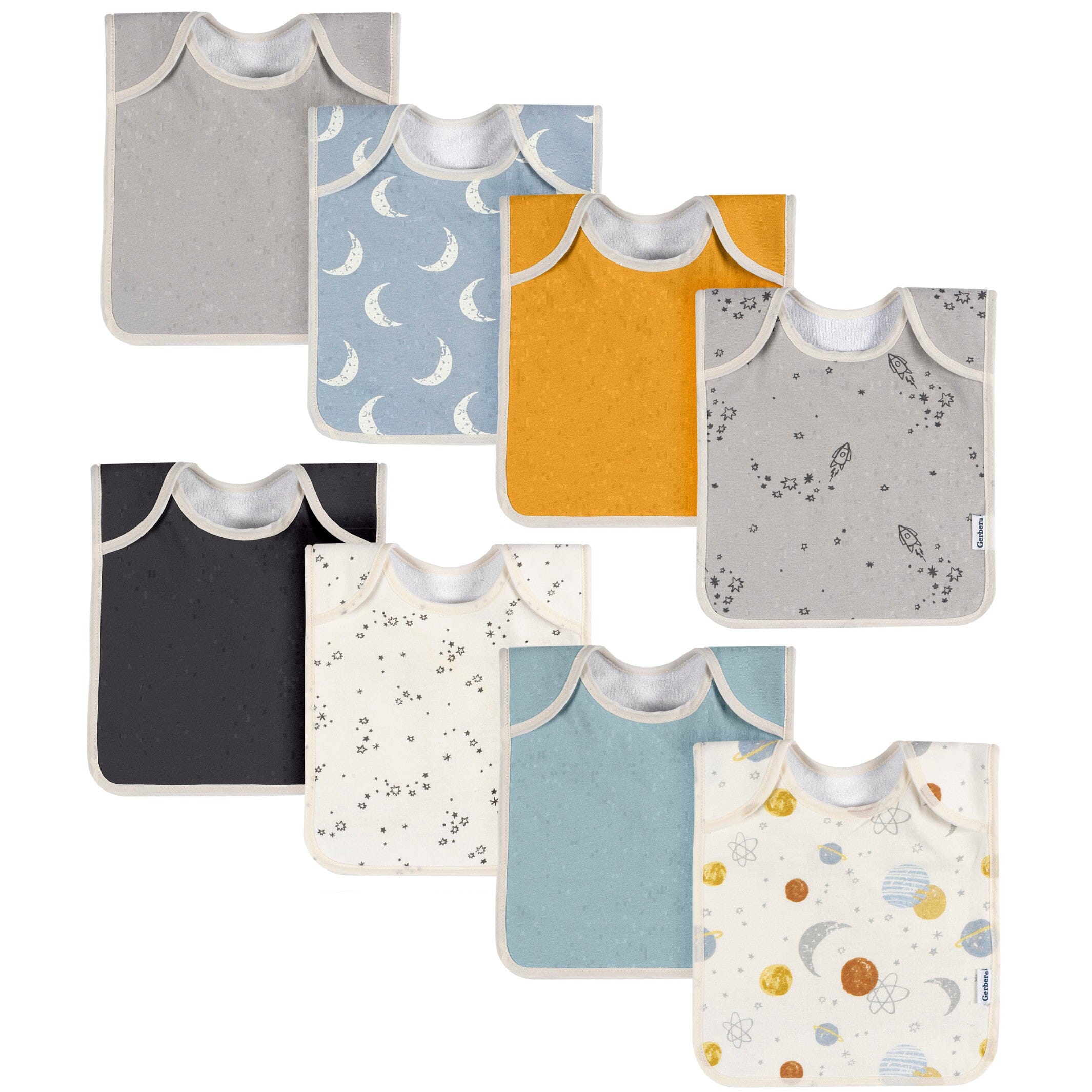 8-Pack Baby Boys Space Jersey Lap Shoulder Bibs