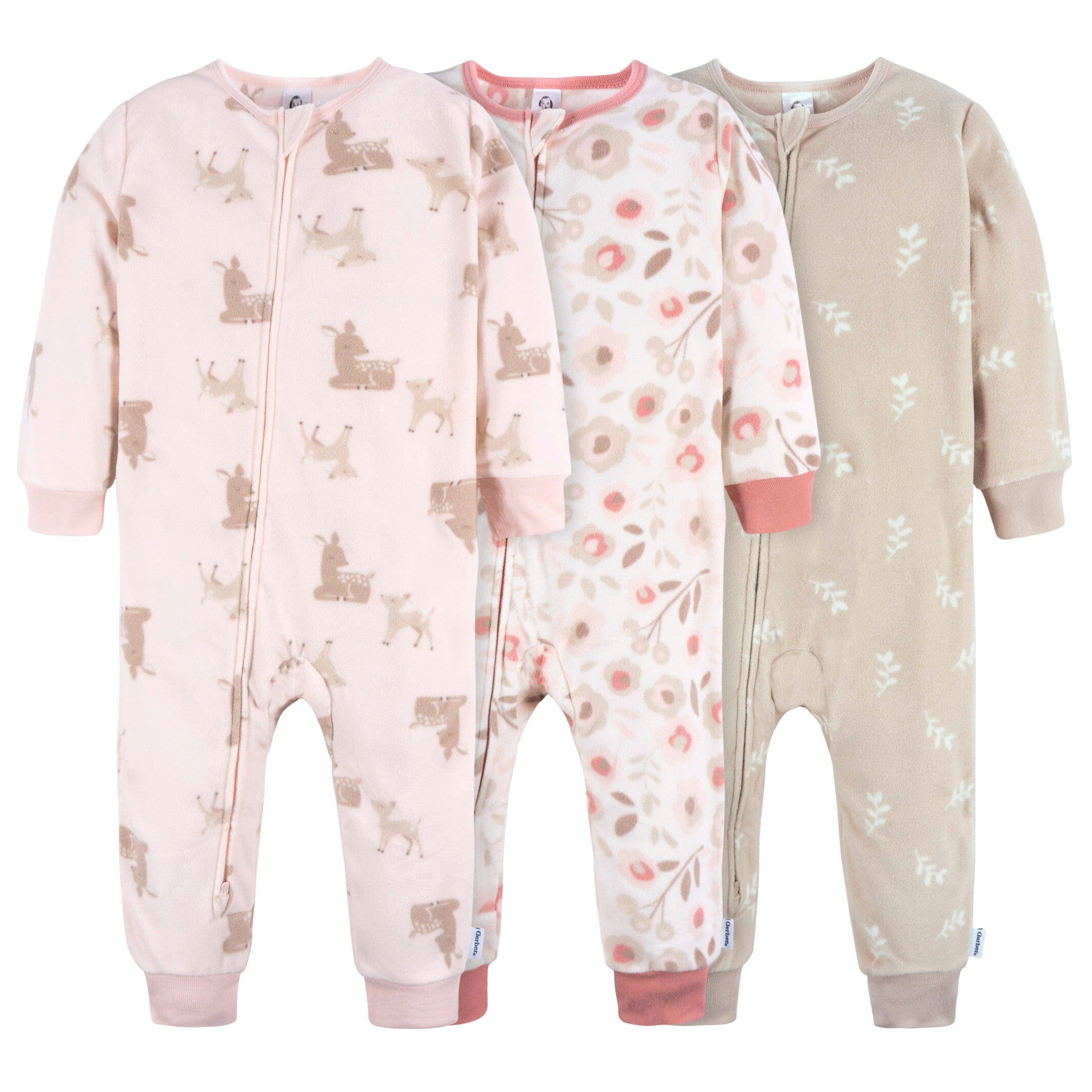 3-Pack Infant & Toddler Girls Pink Deer Footless Fleece Pajamas