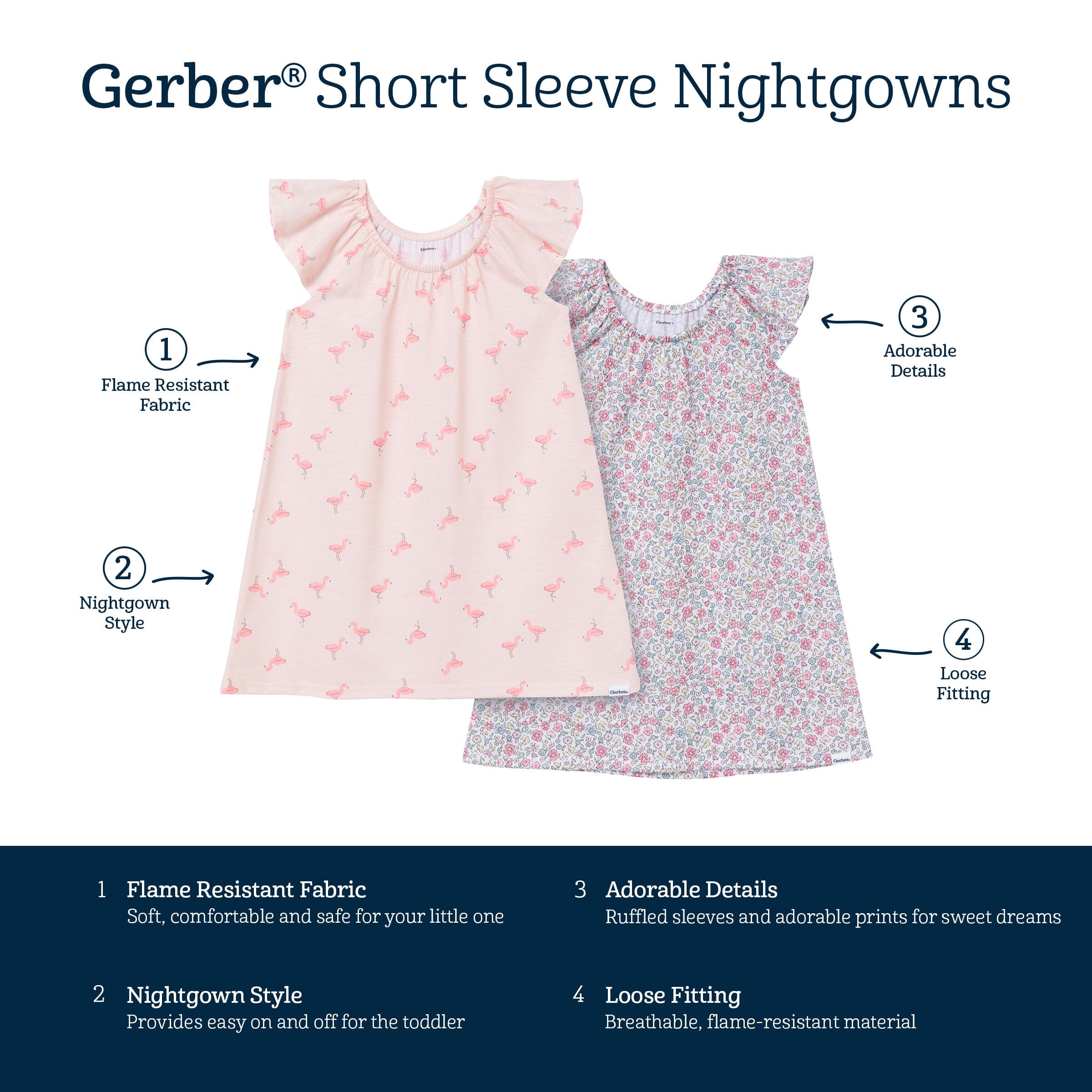 2-Pack Toddler Girls Flamingoes Short Sleeve Nightgowns