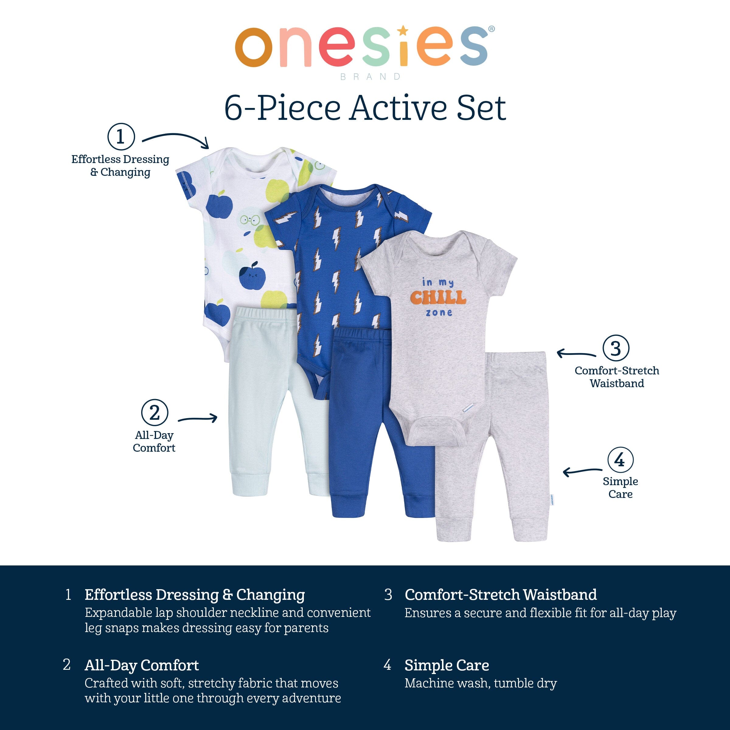 6-Piece Baby Boys Chill Zone Onesies and Active Pant Set