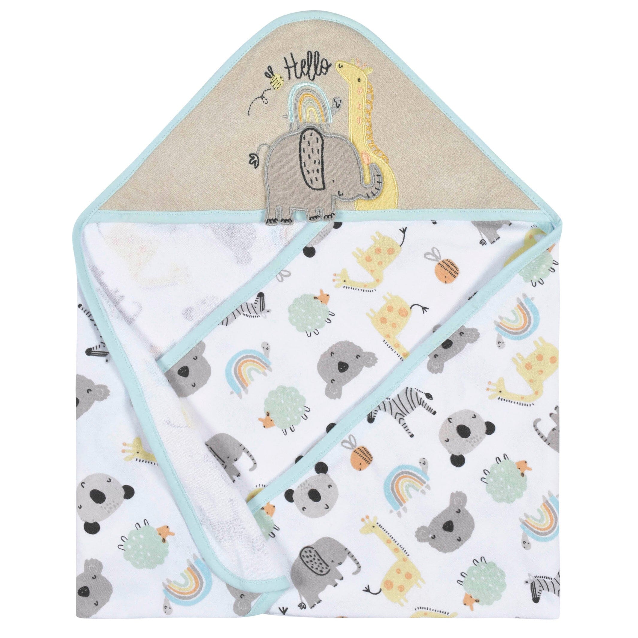 4-Piece Baby Neutral Little Animals Hooded Towel and Washcloths