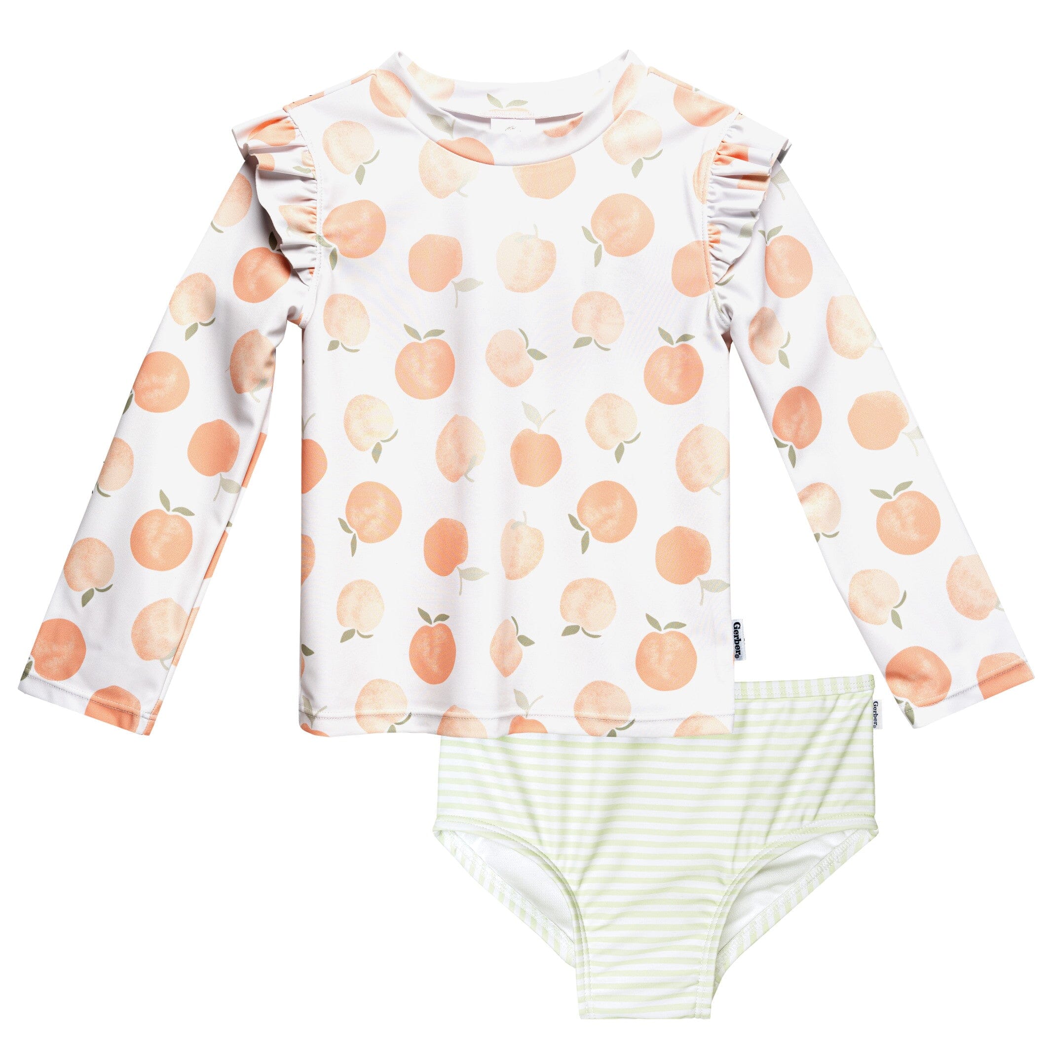 2-Piece Infant and Toddler Girls UPF 50+ Peaches Rash Guard & Swim Bottoms Set