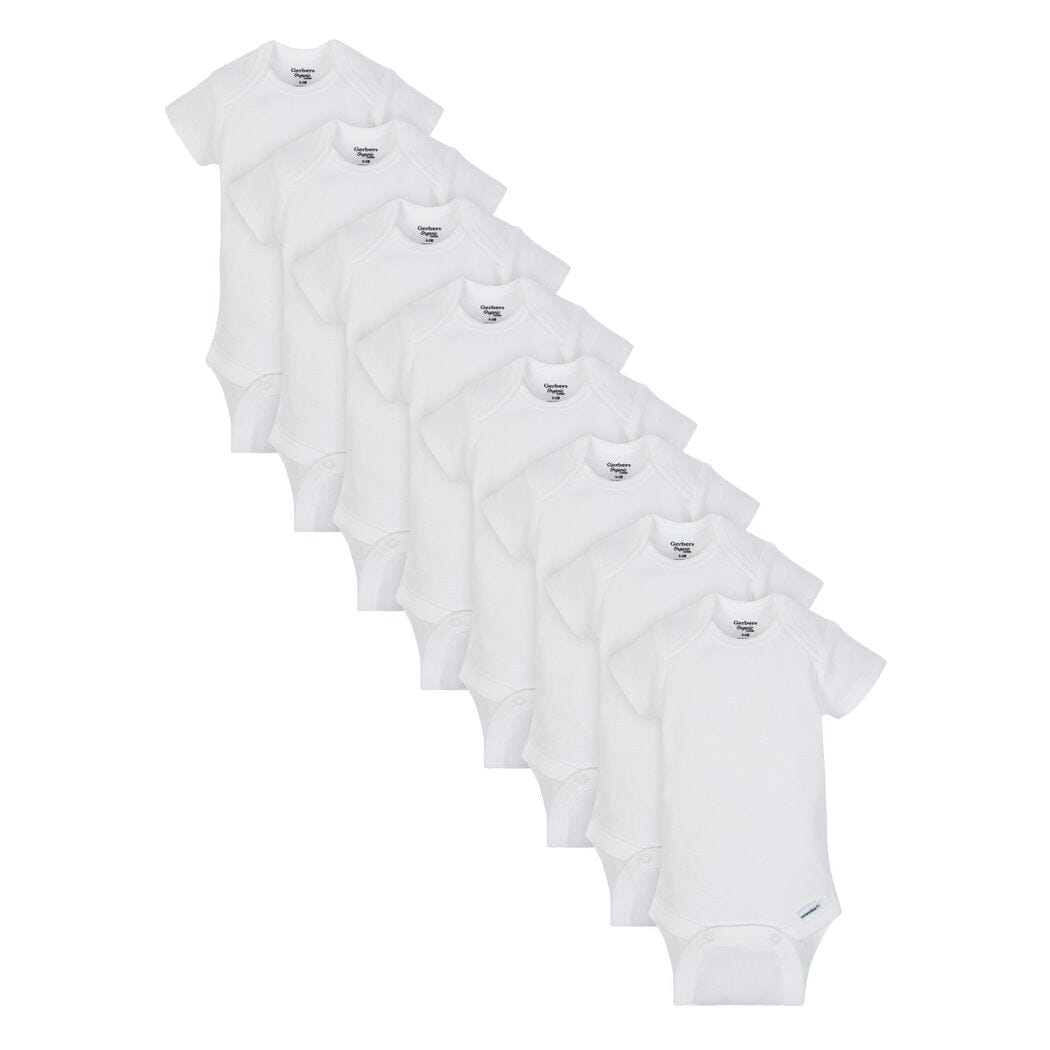 8-Pack White Short Sleeve Onesies Bodysuits