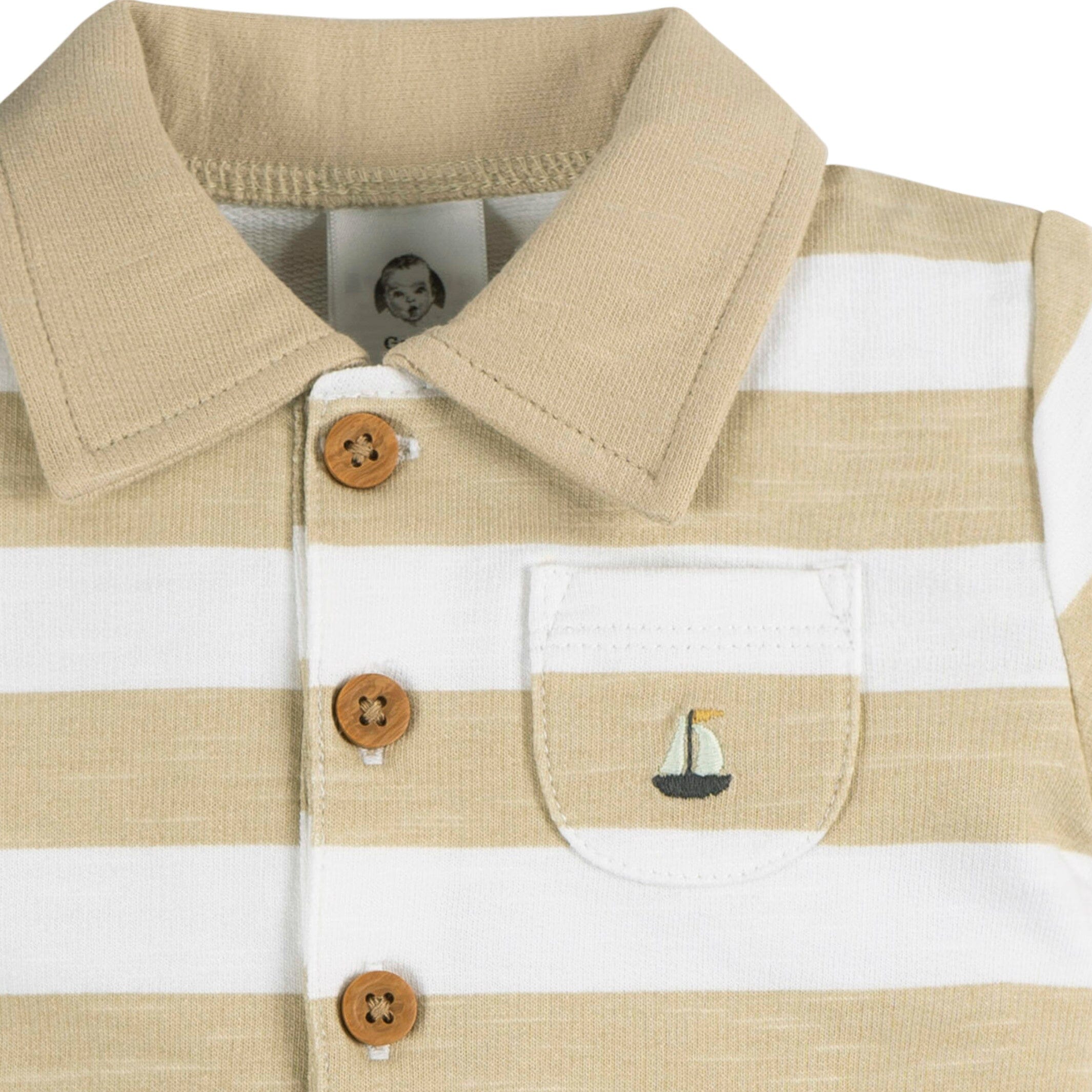 Baby Boys Tan Stripe Collared Romper