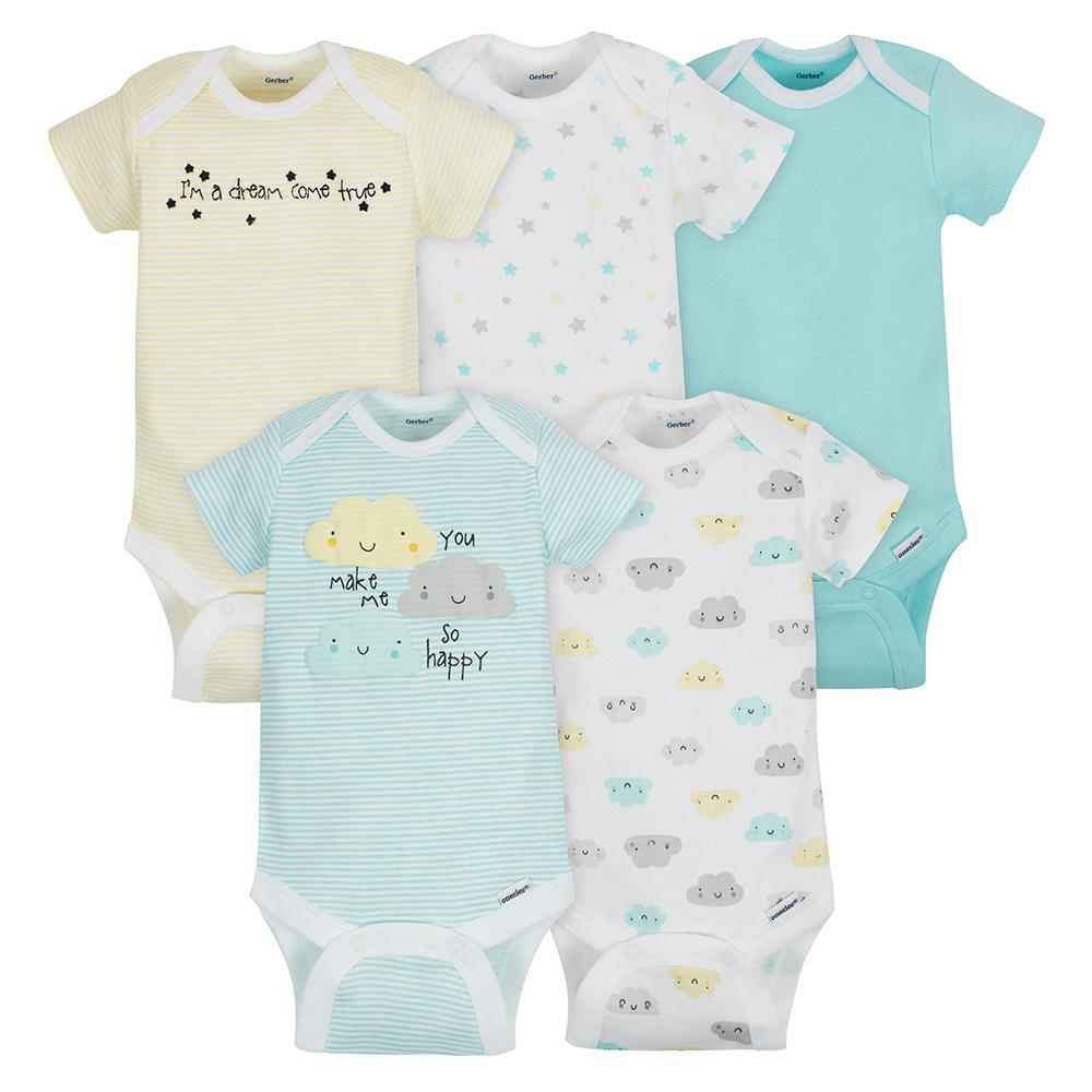 5-Pack Short Sleeve Clouds Onesies Bodysuits