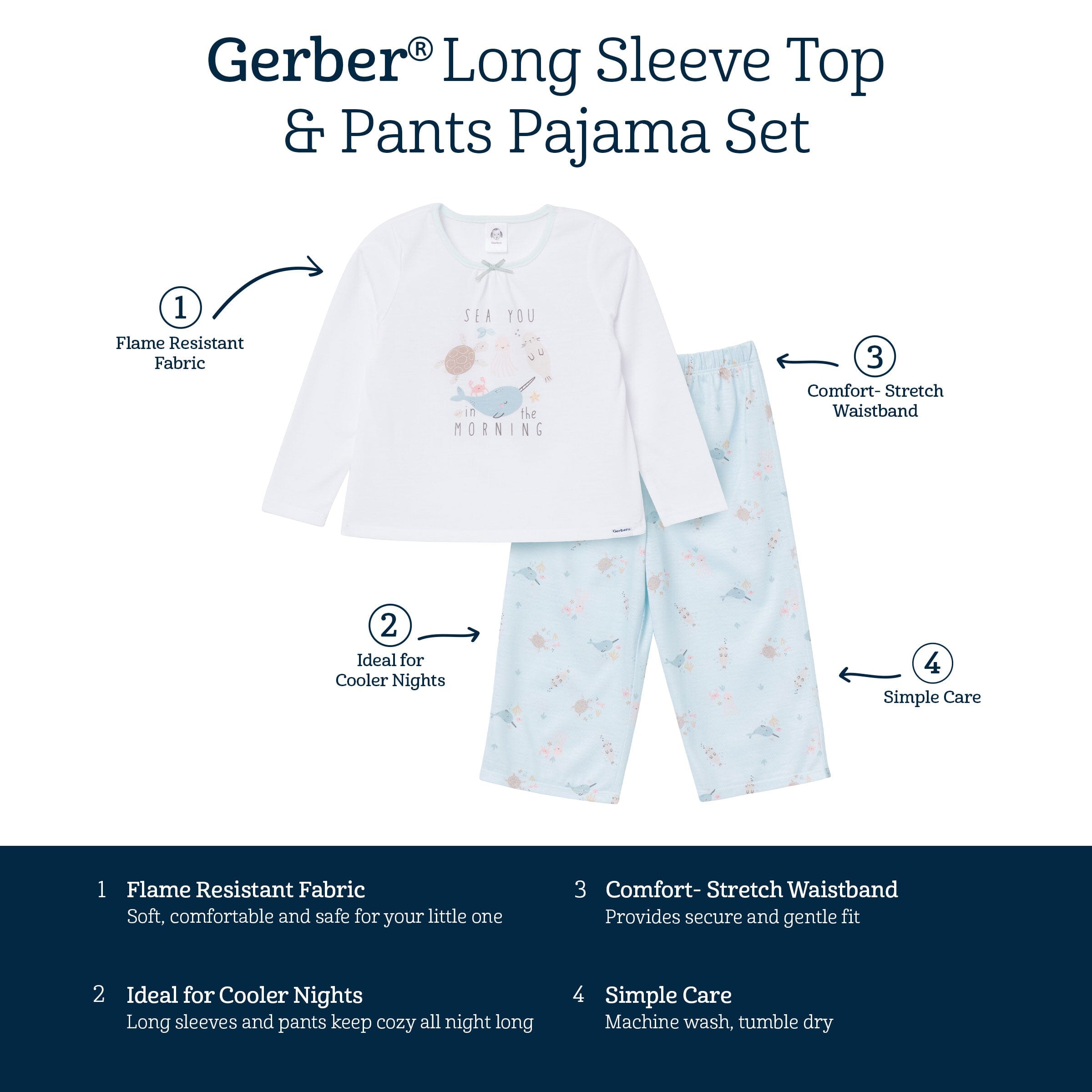 2-Piece Toddler Girls Sea Pajama Set