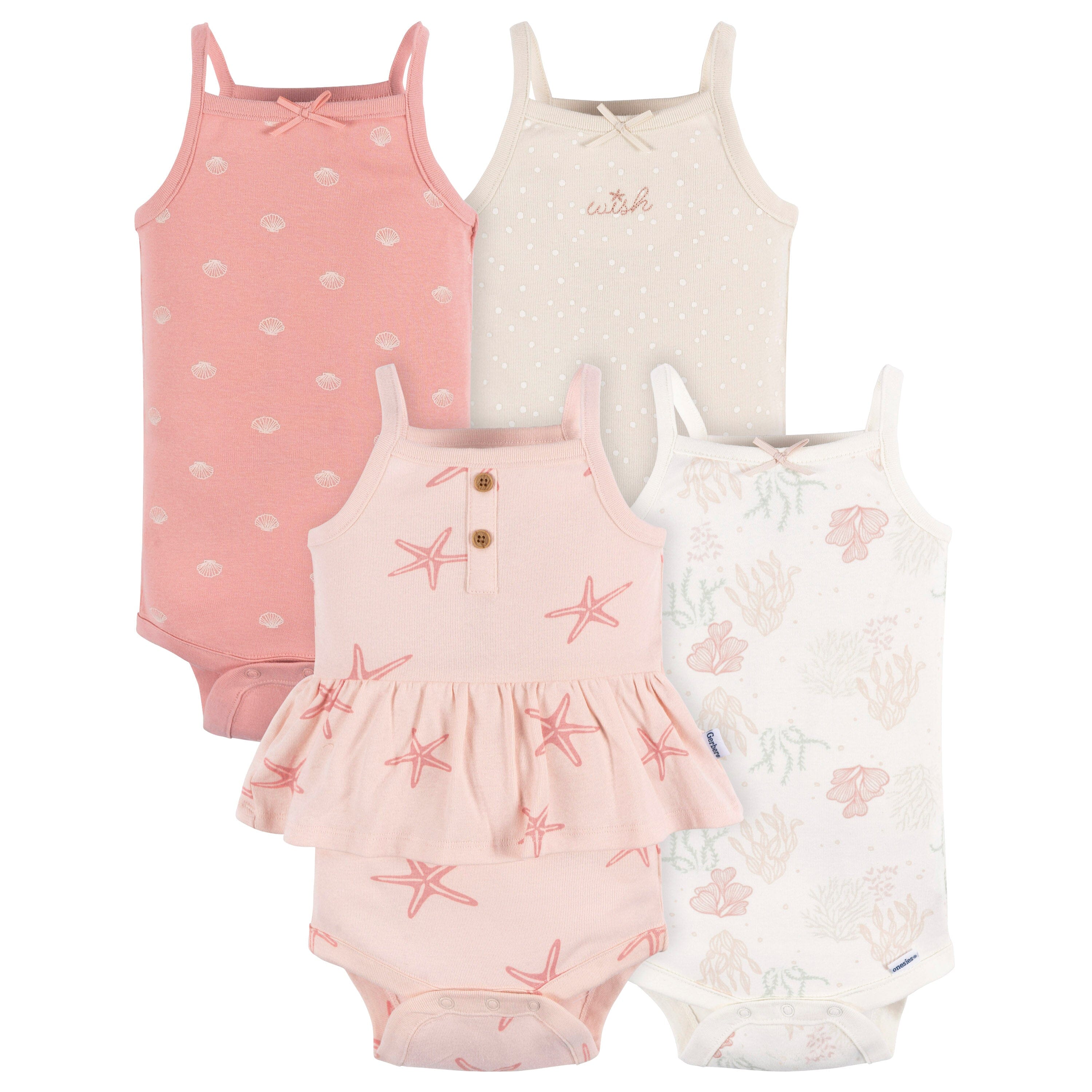 4-Pack Baby Girls Starfish Sleeveless Onesies Bodysuits