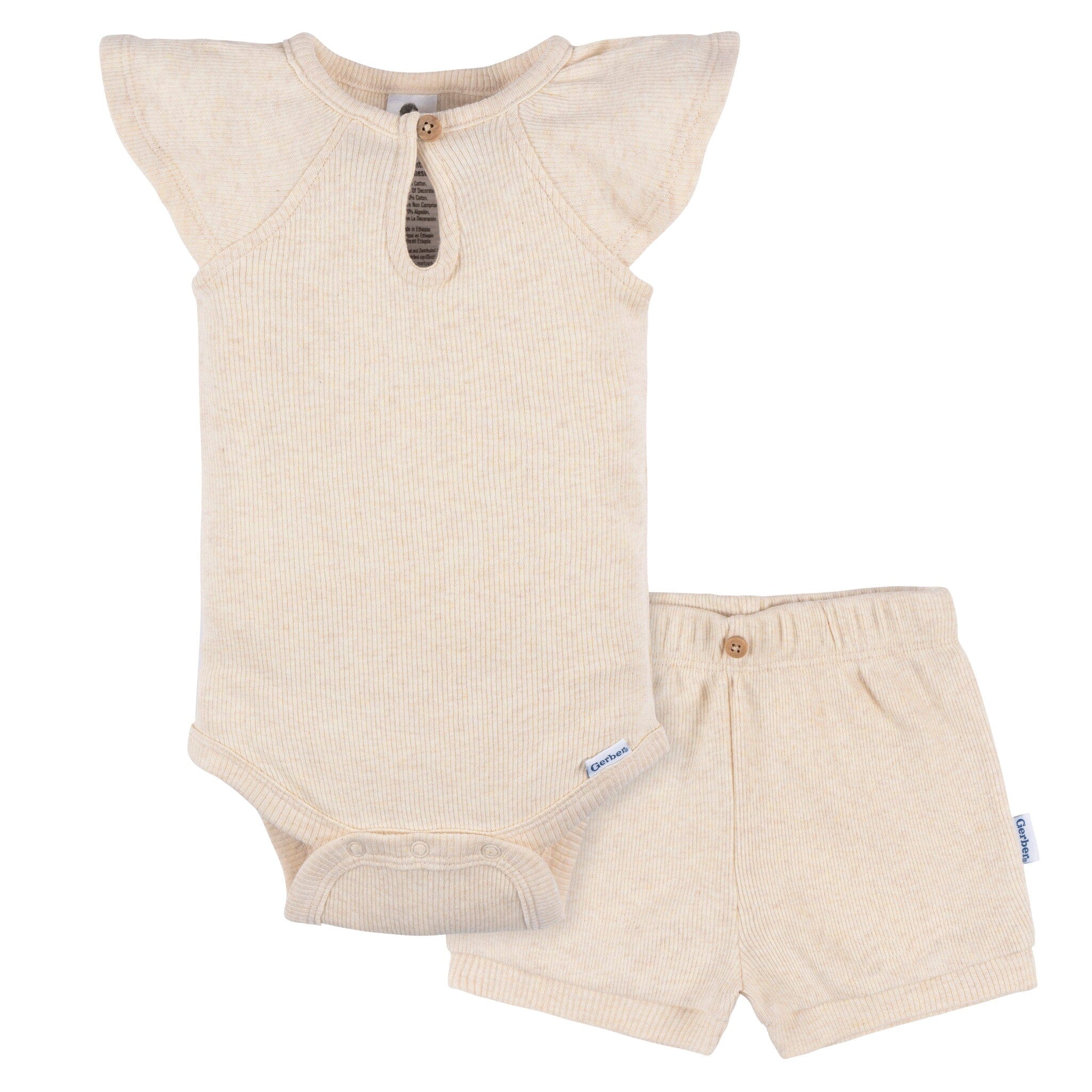 2-Pack Baby Girls Light Oatmeal Heather Bodysuit and Shorts Set