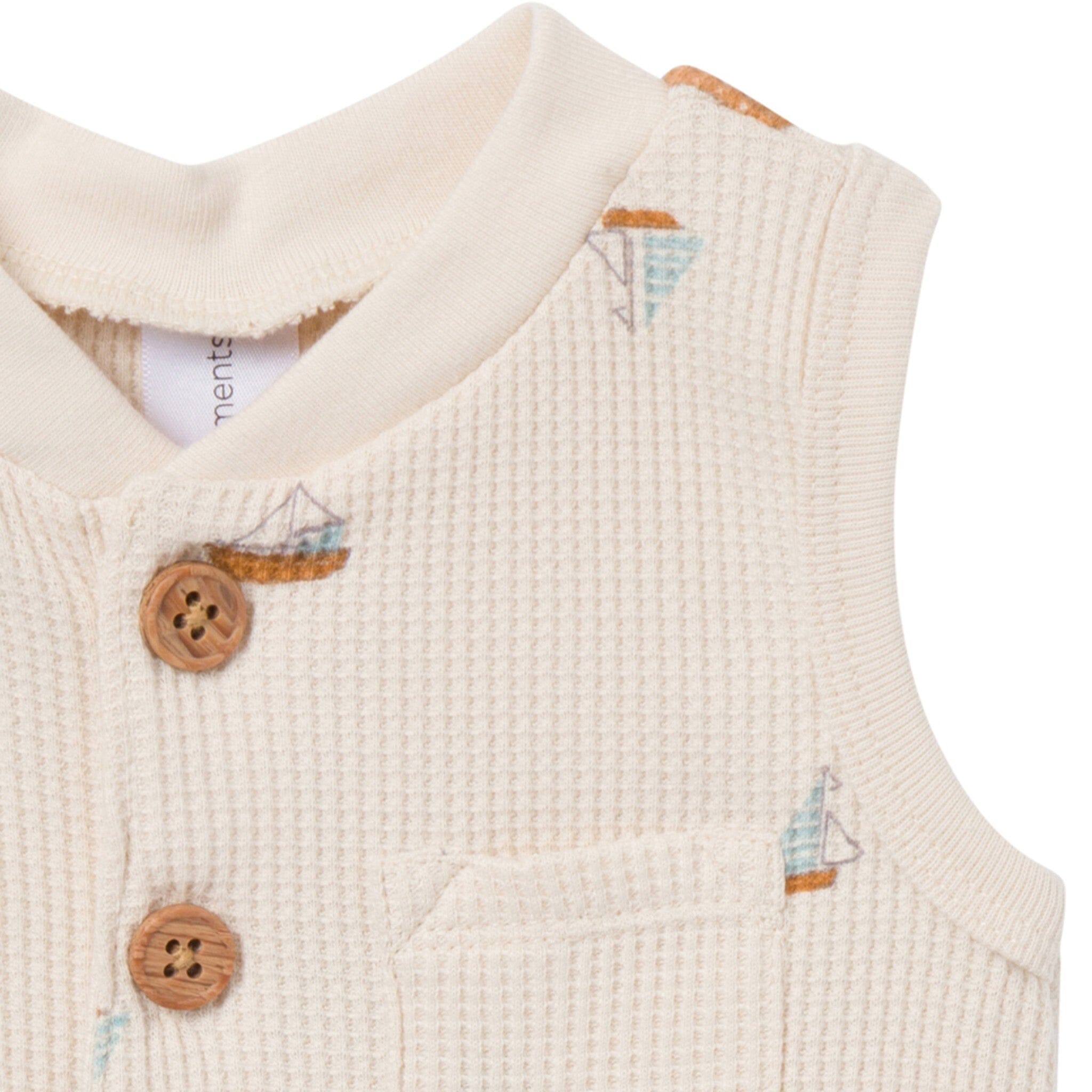 Baby Boys Beige Sailboat Sleeveless Romper