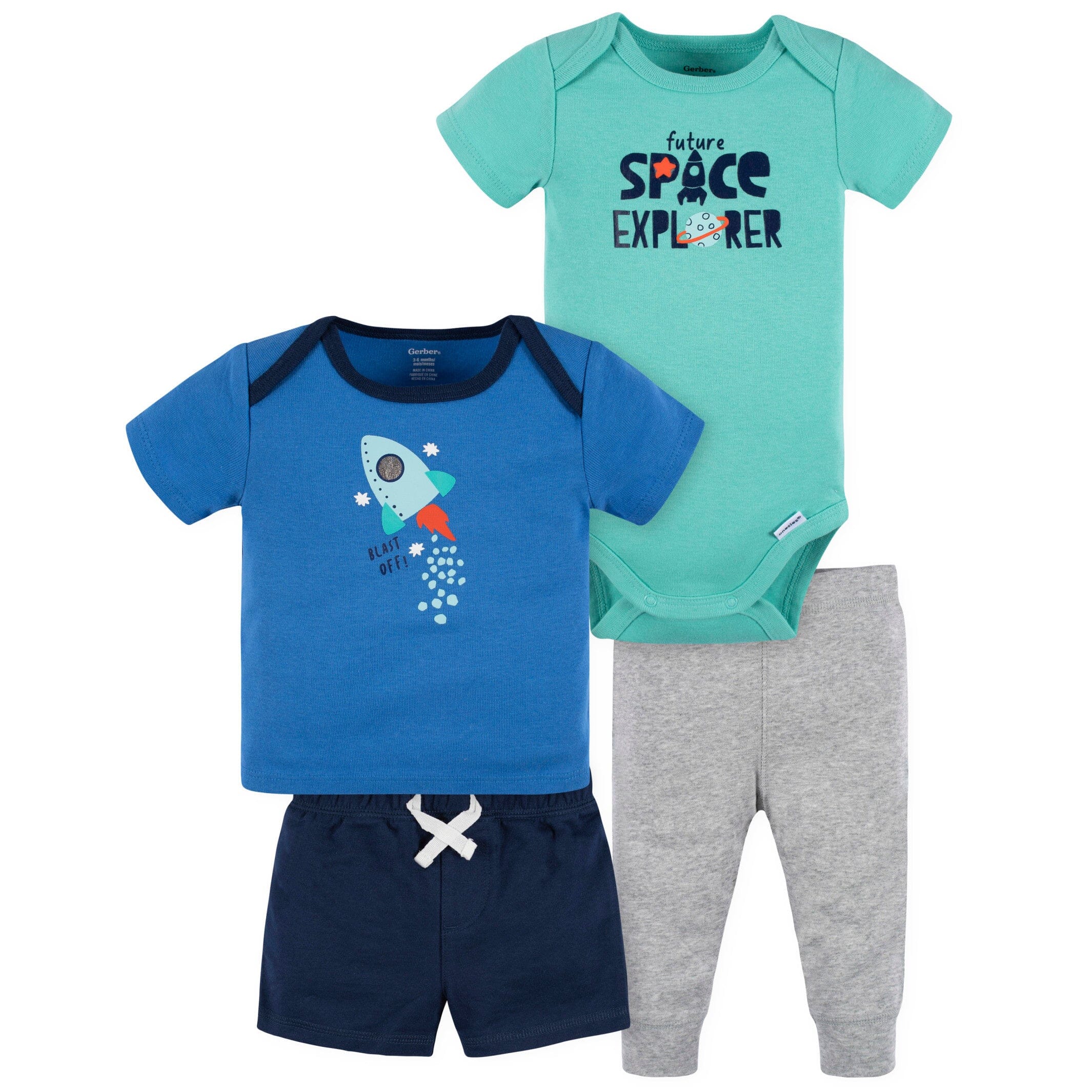 4-Piece Baby Boys Future Space Explorer Onesies Bodysuit, Tee, Shorts & Pant Set