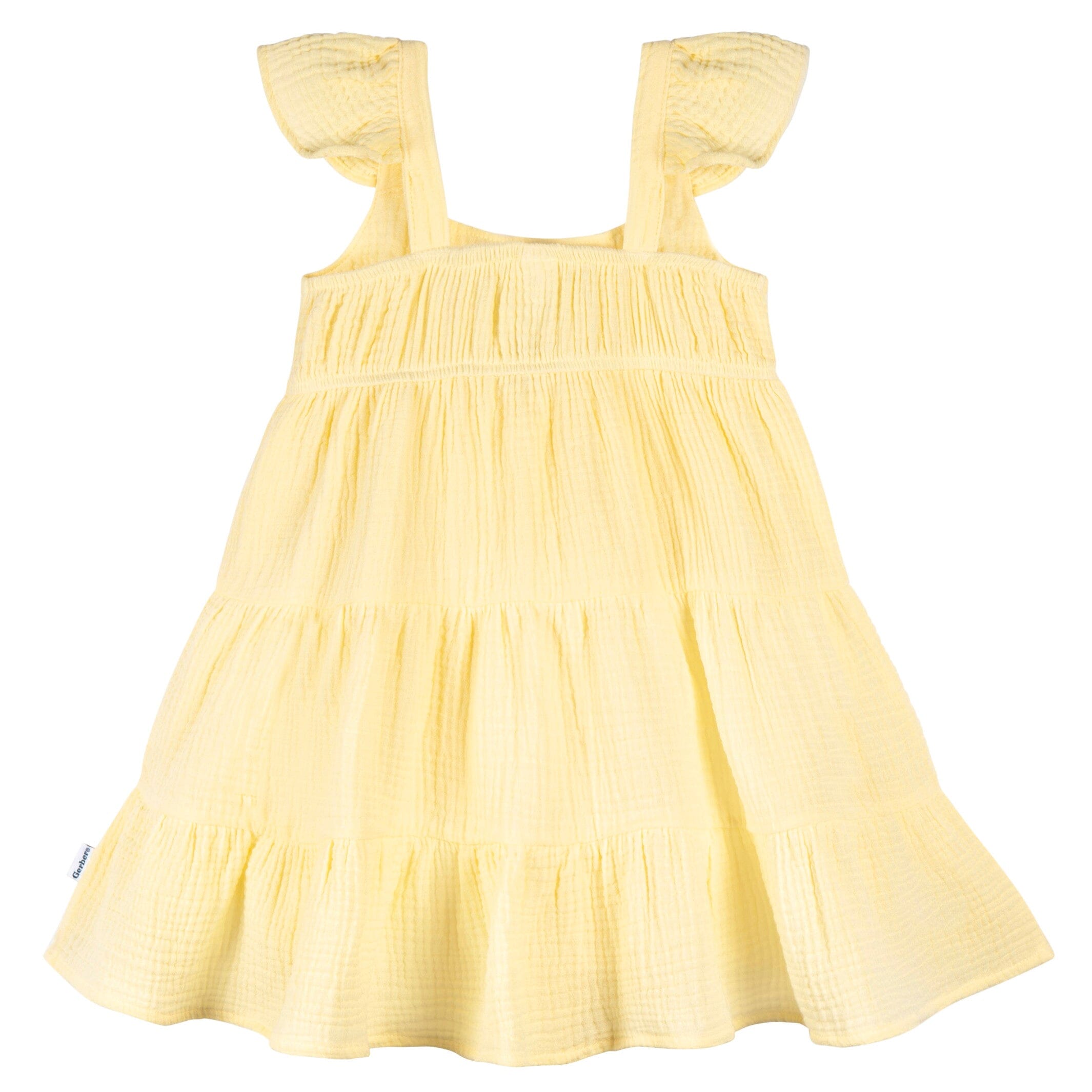 Toddler Girls Yellow Tiered Cotton Gauze Dress